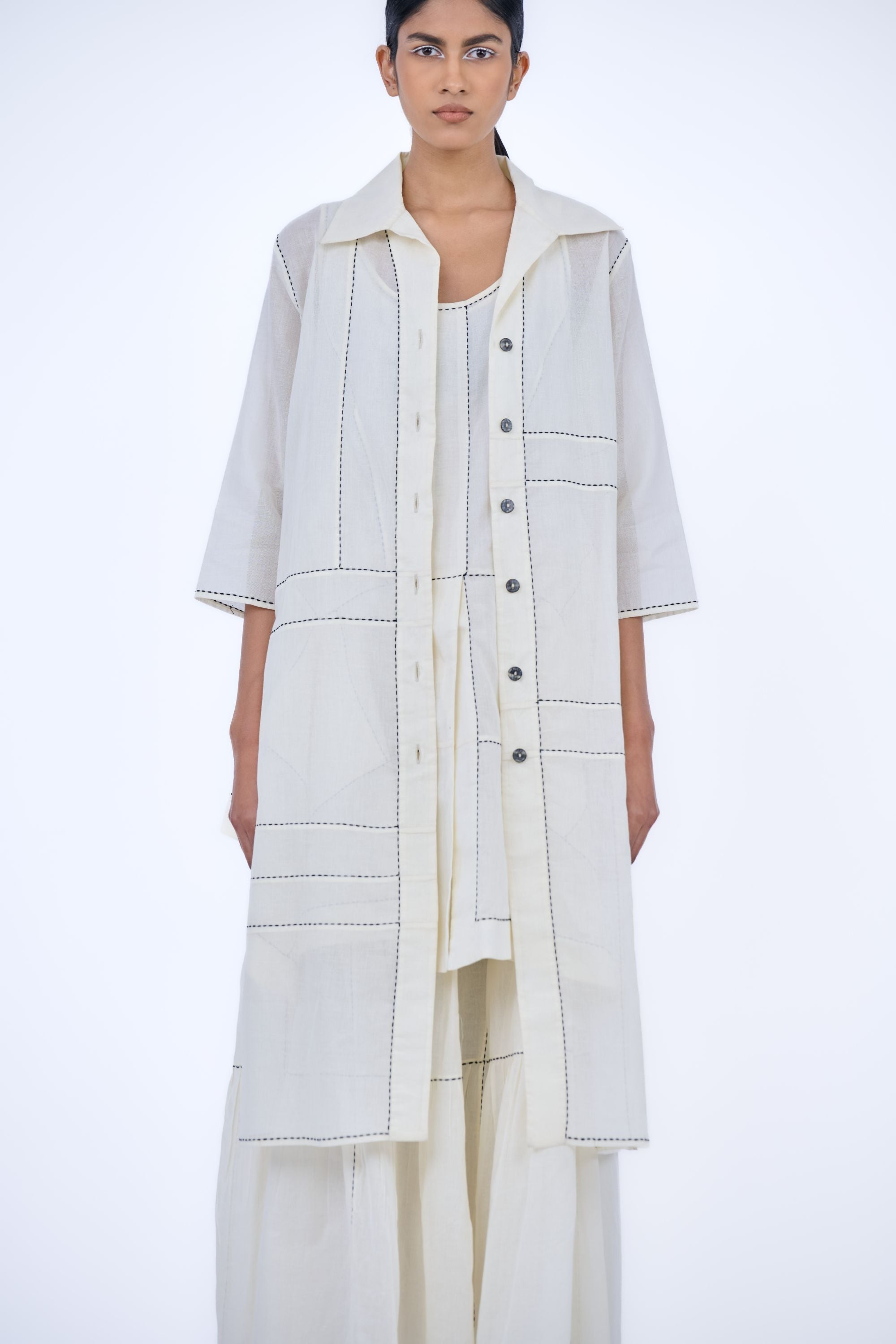 Ecru Blk Handloom Cotton Skirt