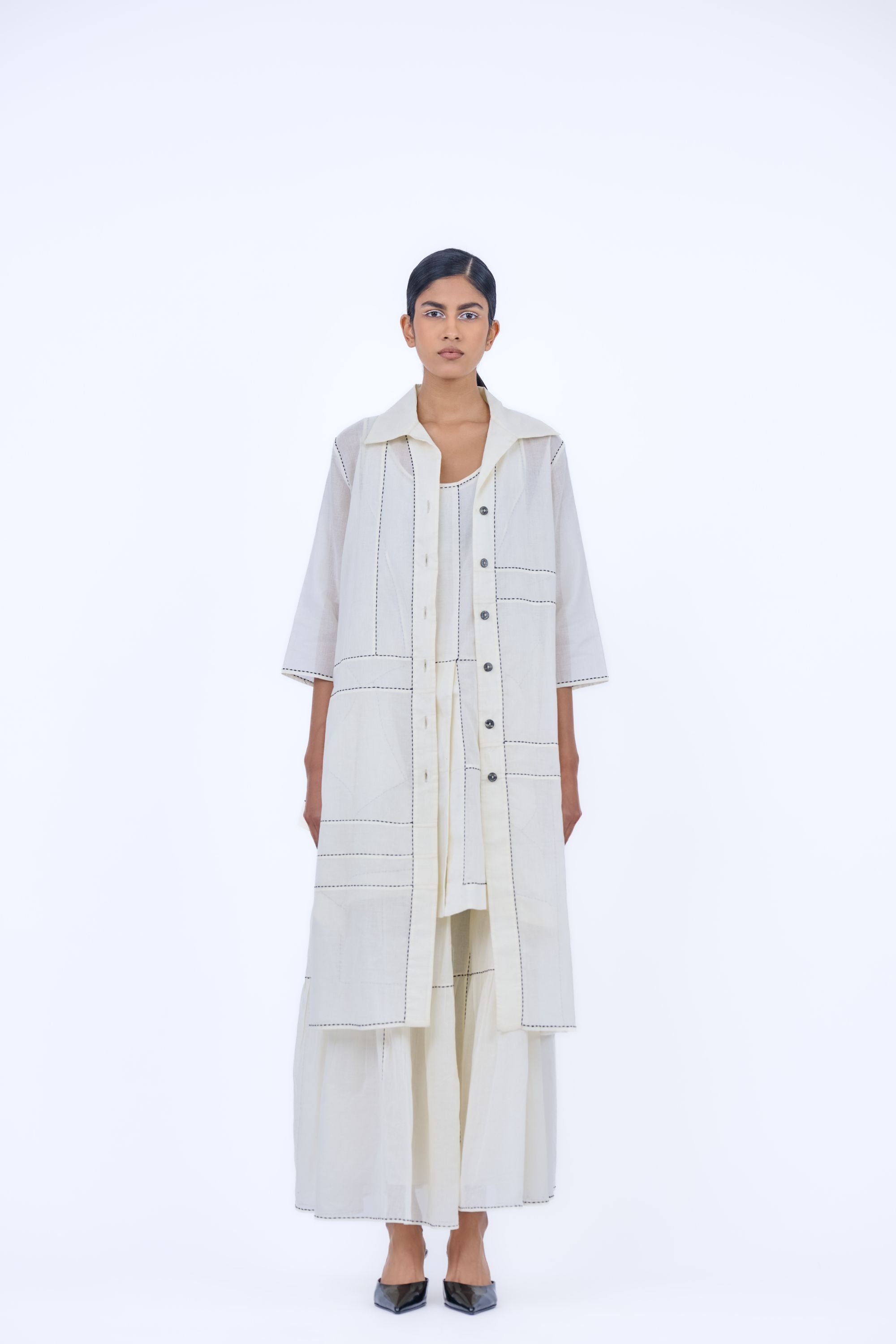 Ecru Blk Handloom Cotton Skirt