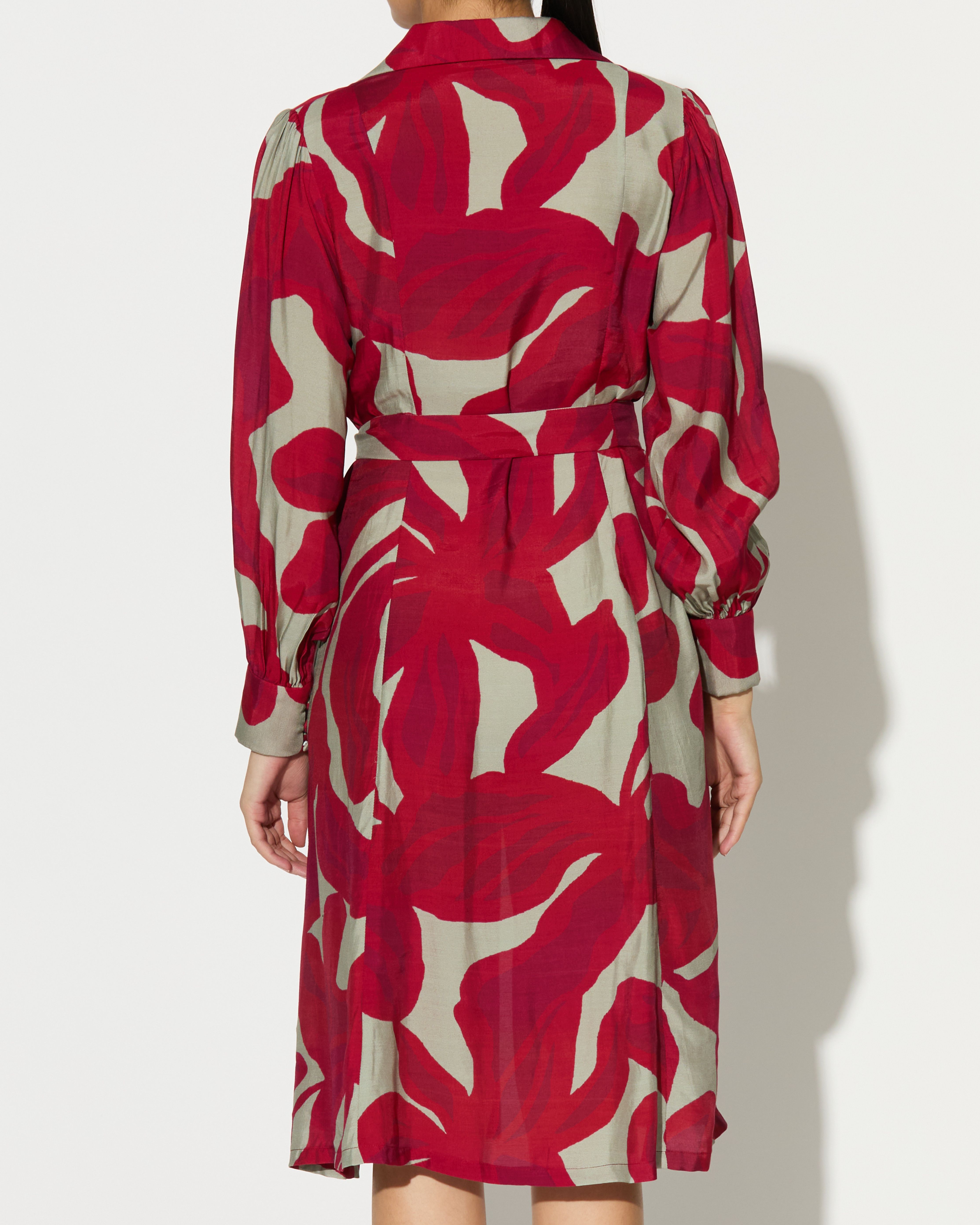 BEIGE AND HOT PINK FLORAL SHIRT DRESS