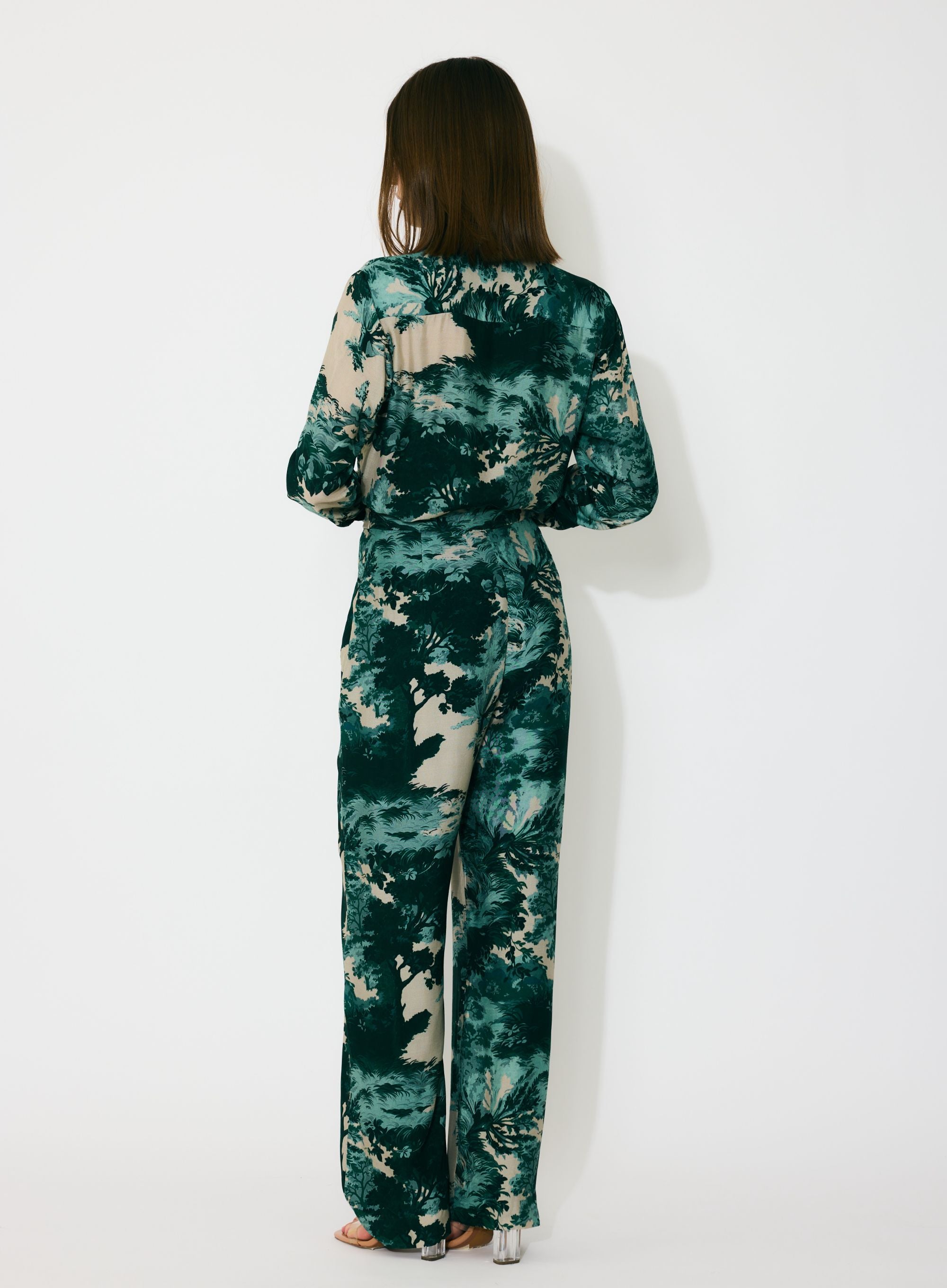 DARK GREEN, MINT AND BEIGE TOIL PRINT SHIRT