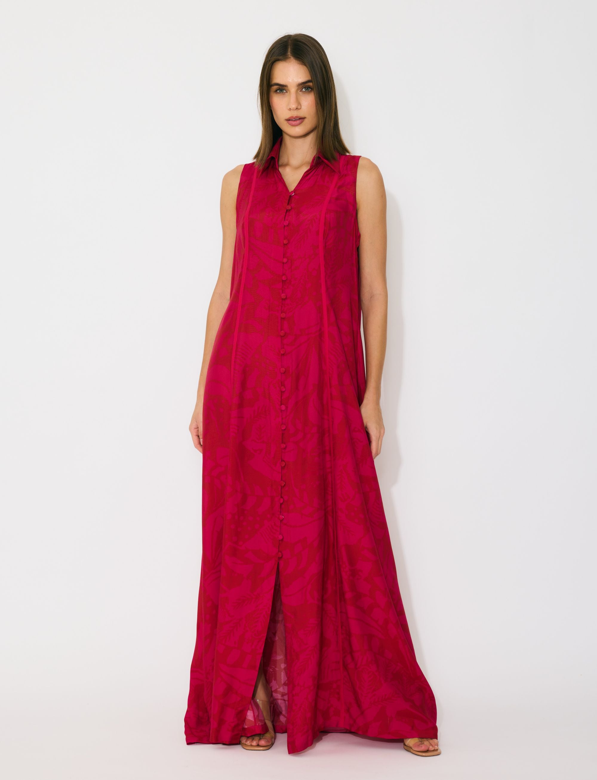 HOT PINK AND RED SLEEVELESS SHIRT DRESS