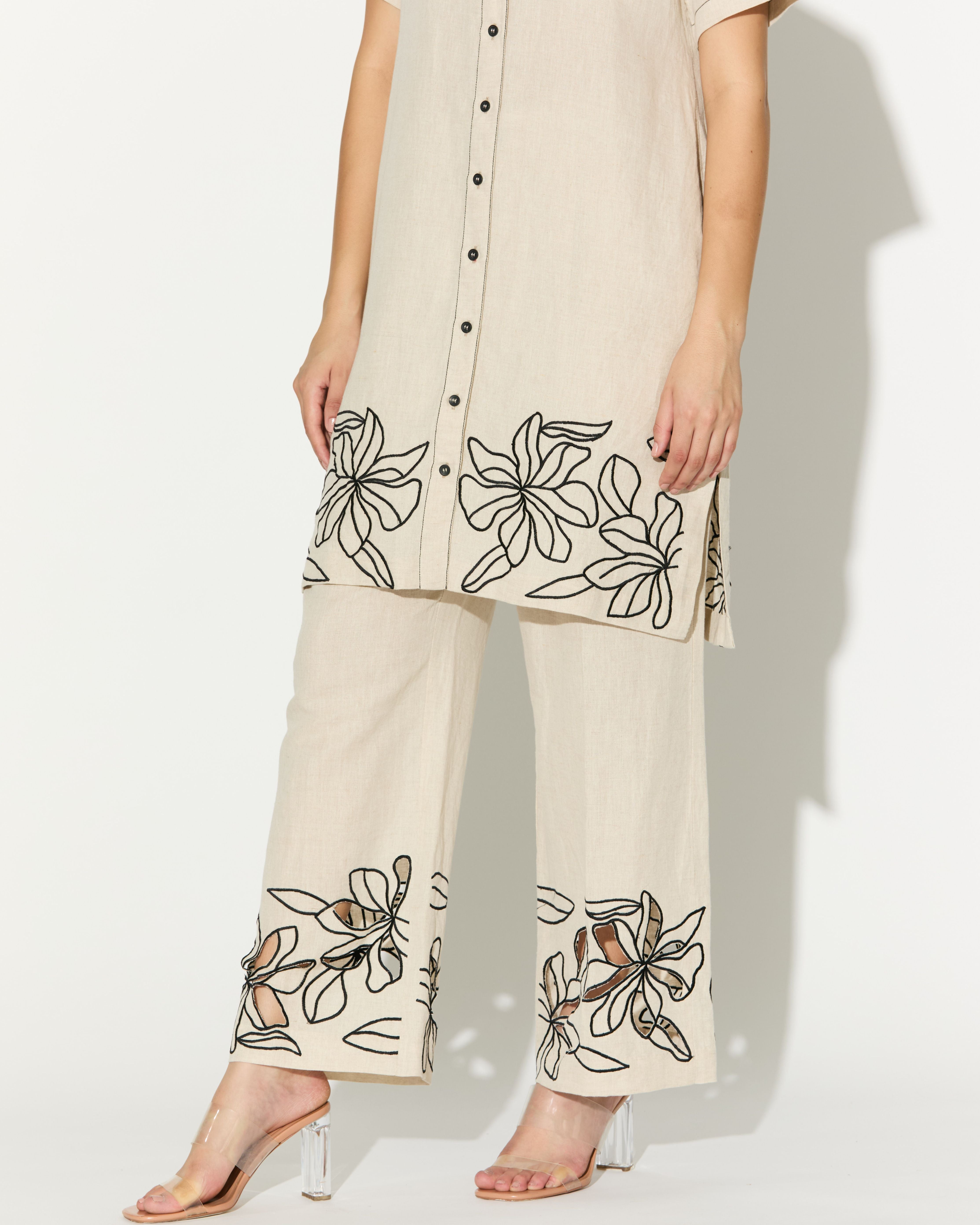 CREAM EMBROIDERED PANTS