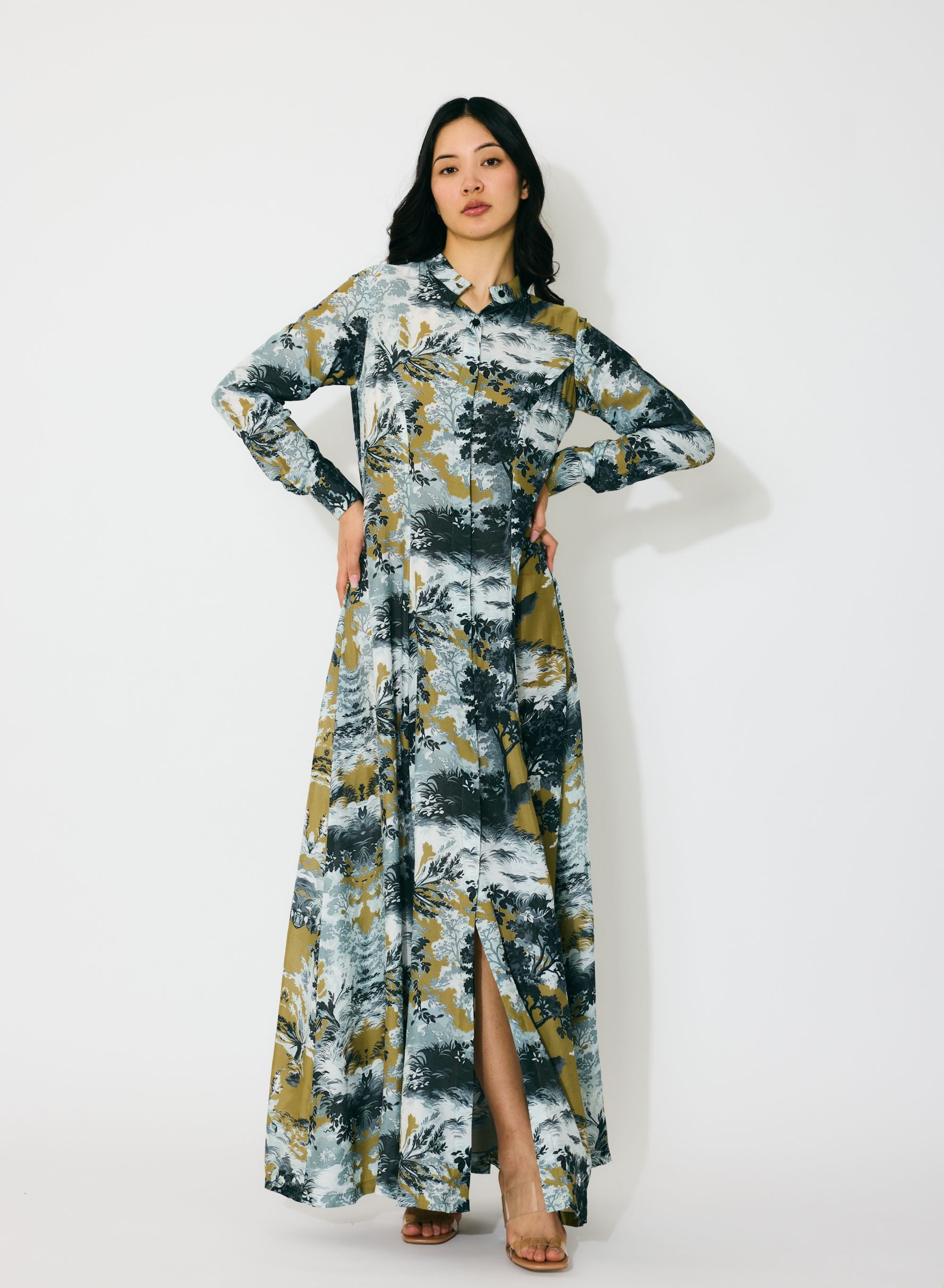 GOLD, GREY AND BLACK TOILE SHIRT DRESS