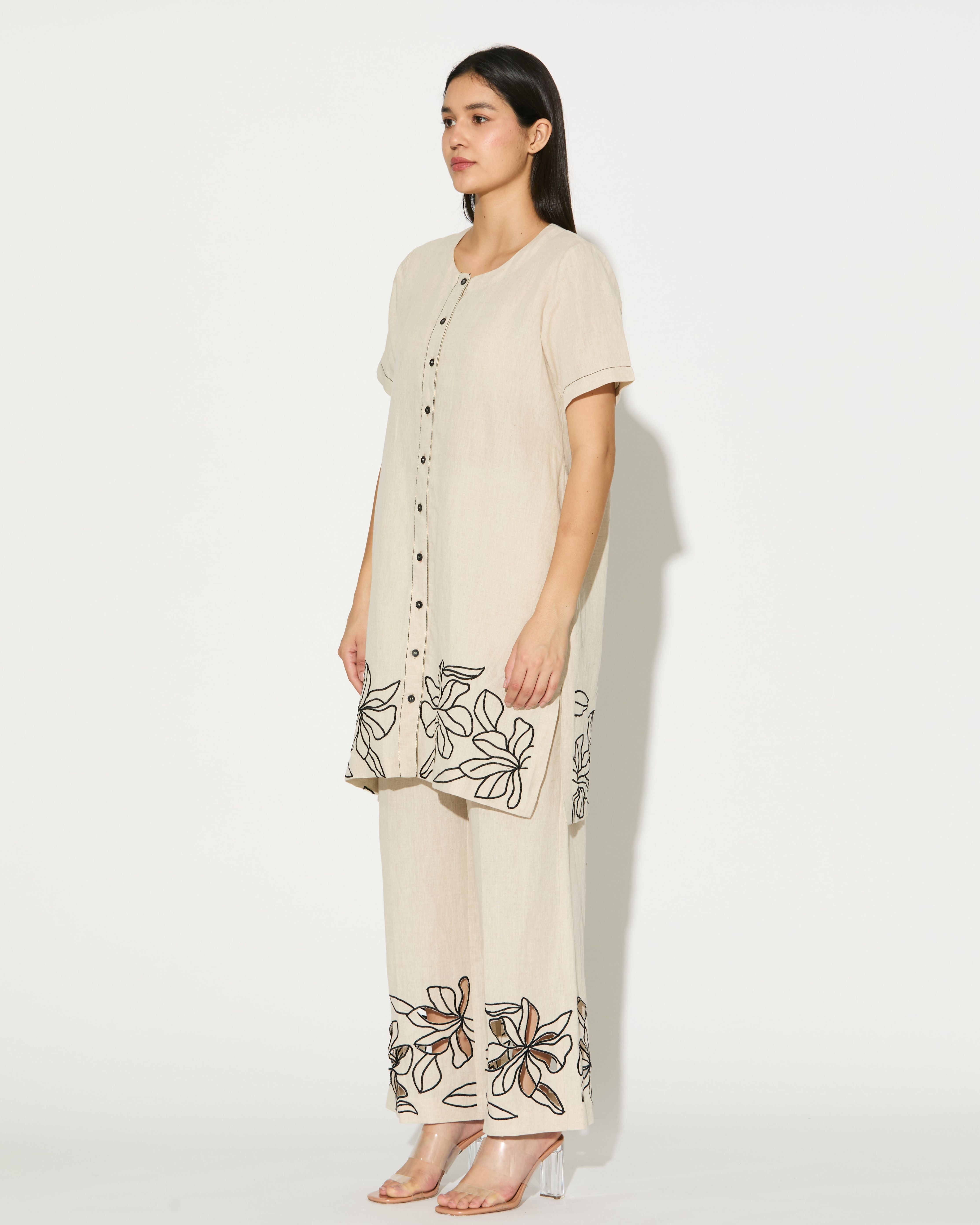 CREAM EMBROIDERED KURTA SHIRT