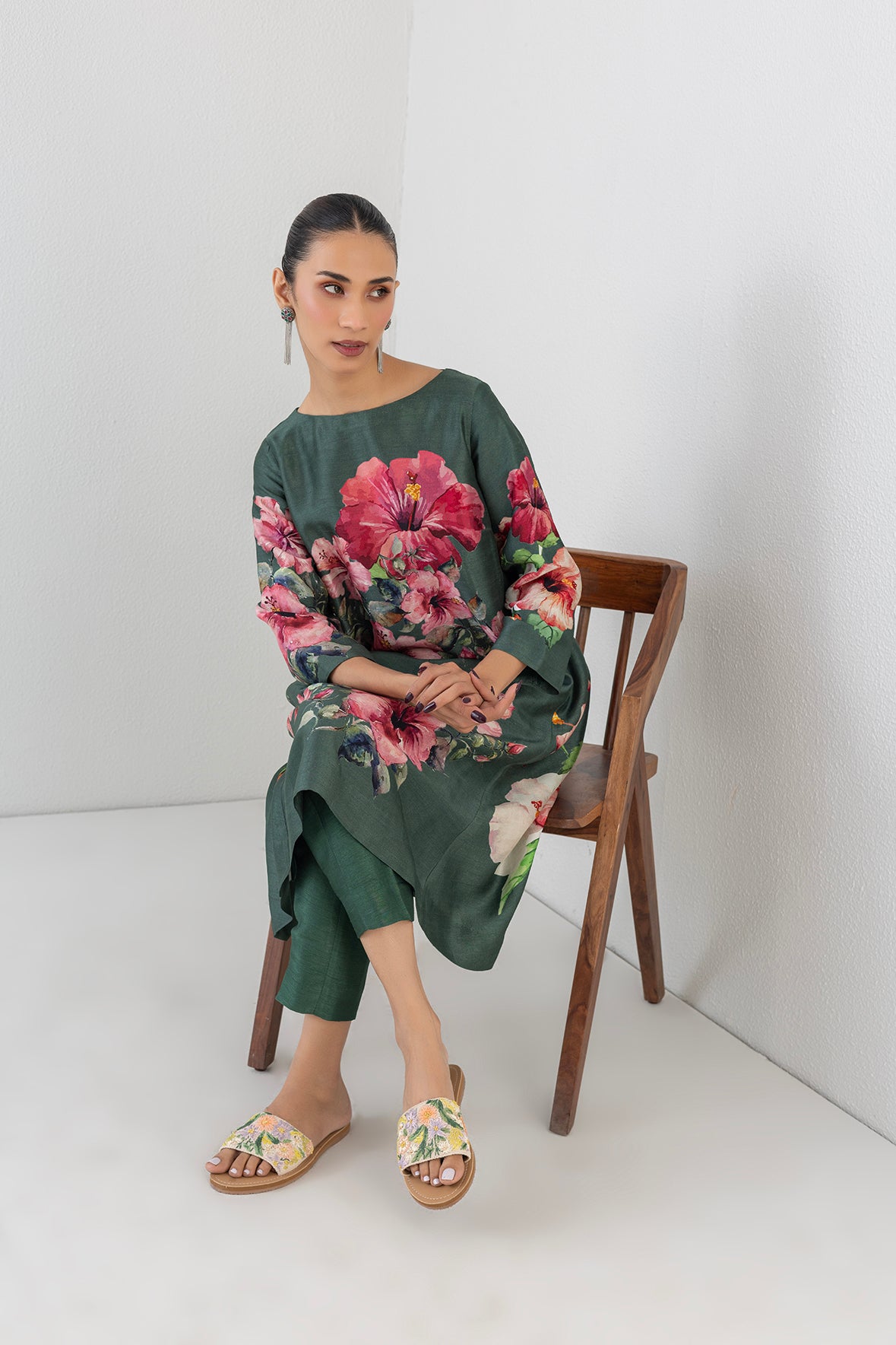 Eucalyptus Dupion Hibiscus Printed Tunic