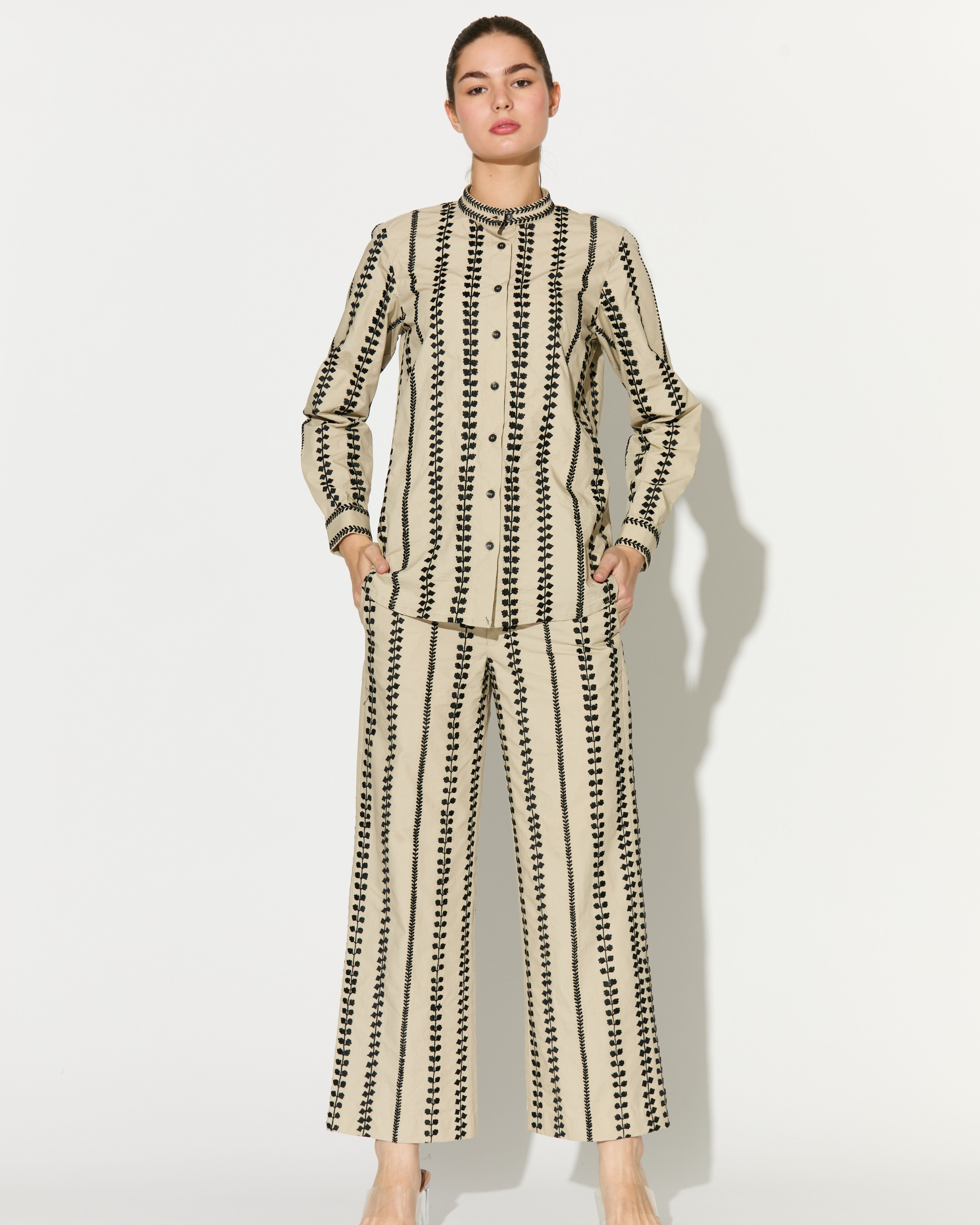 BEIGE EMBROIDERED PANTS