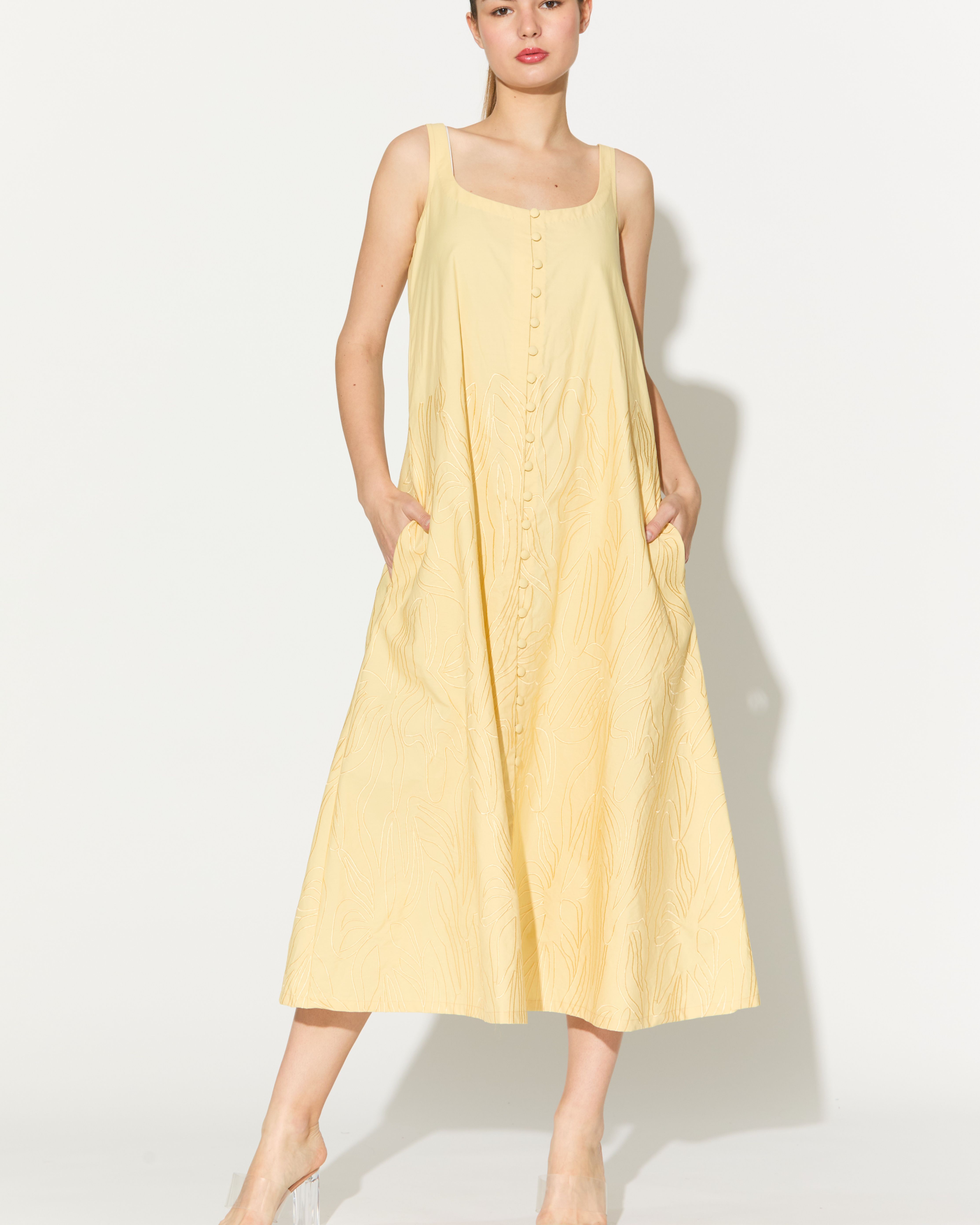 LEMON YELLOW EMBROIDERED DRESS