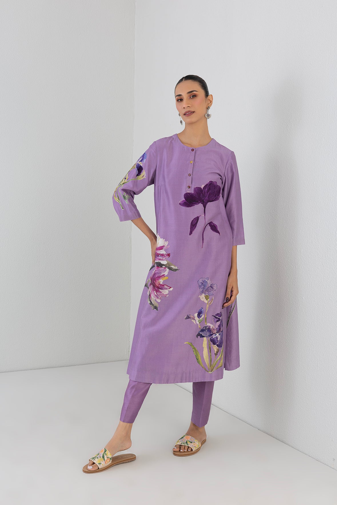 Mauve Whisper Silk Chanderi Orchid Printed Tunic