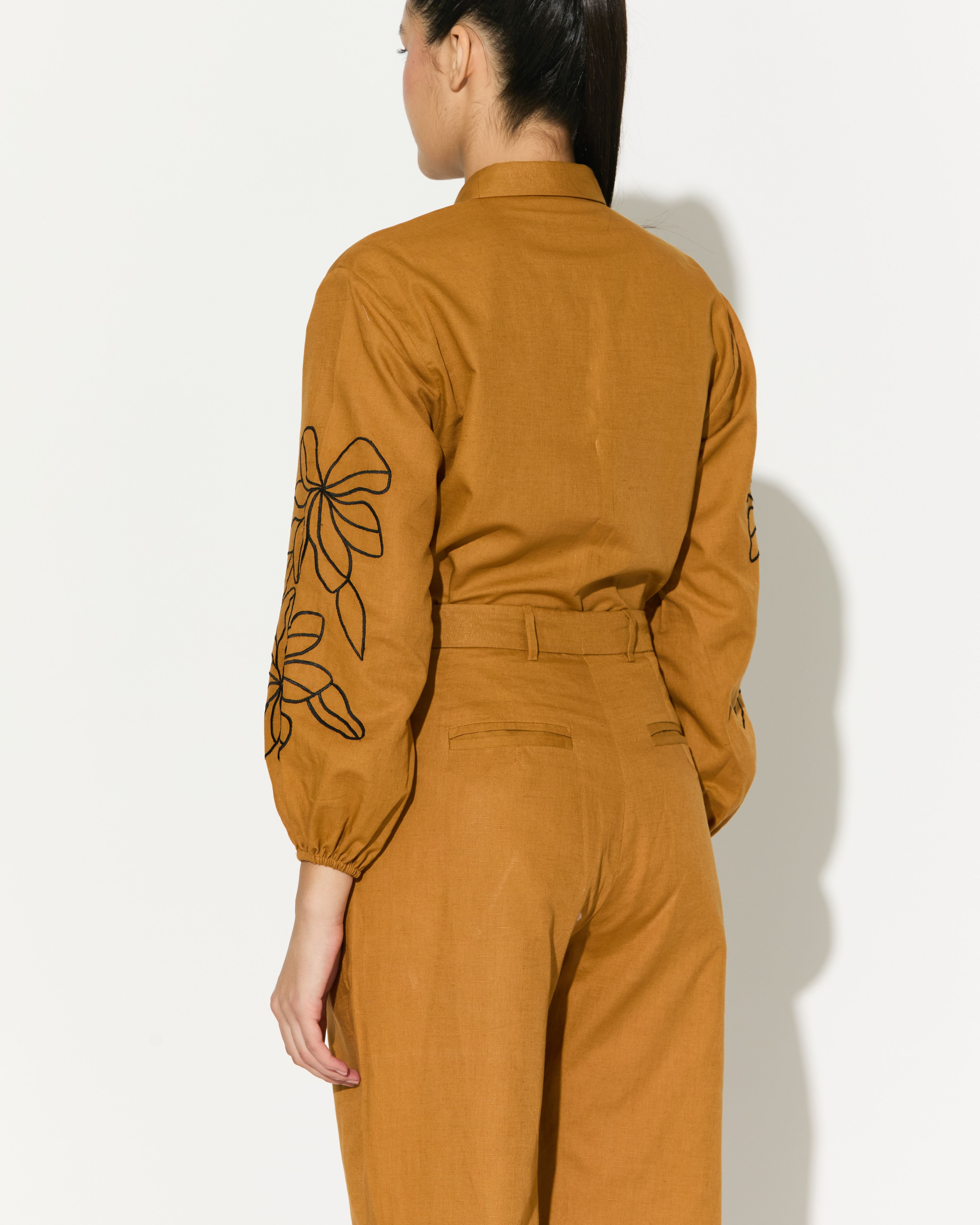 DARK MUSTARD EMBROIDERED PANTS