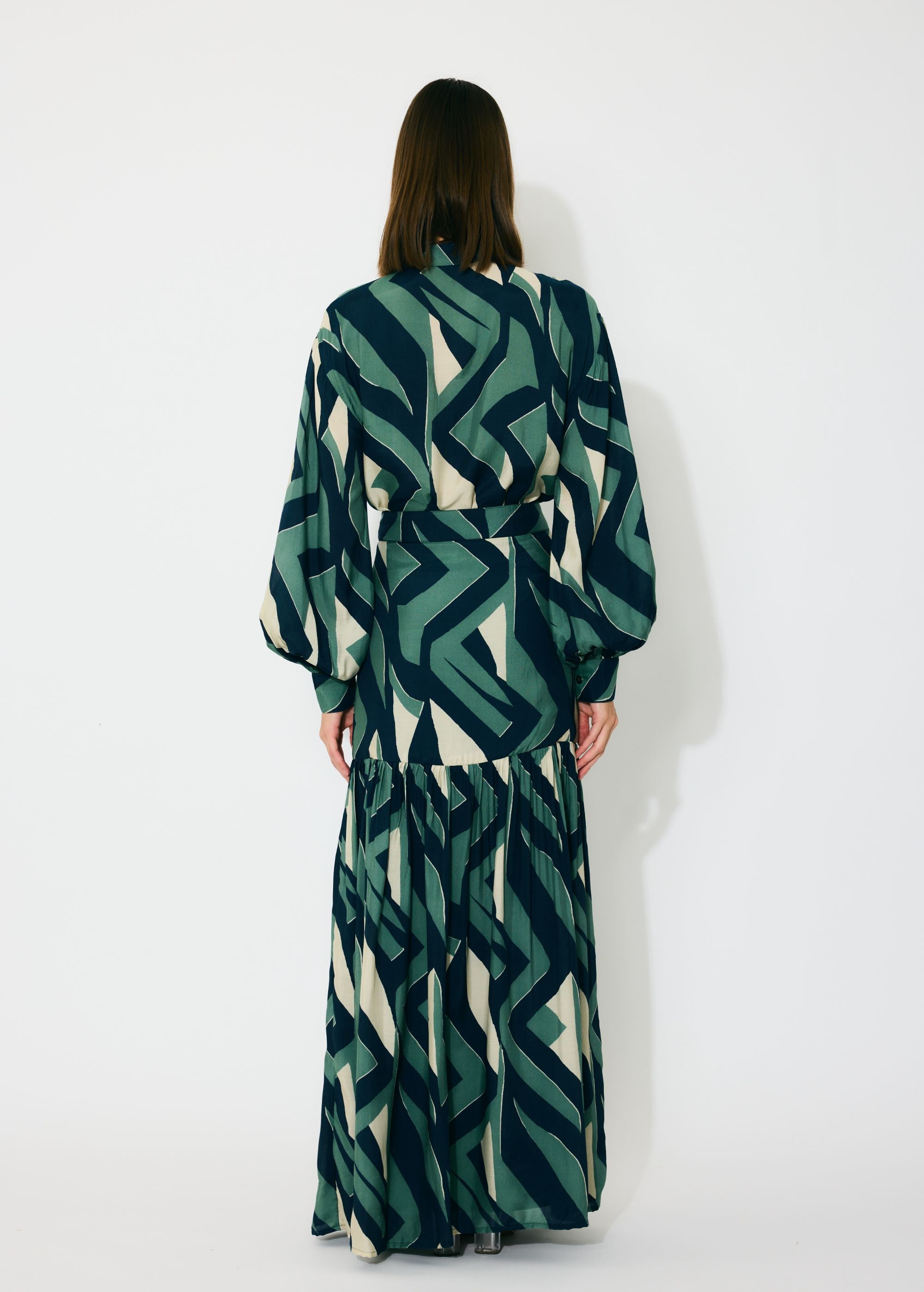 GREEN, INDIGO AND CREAM PATTERN SHIRT