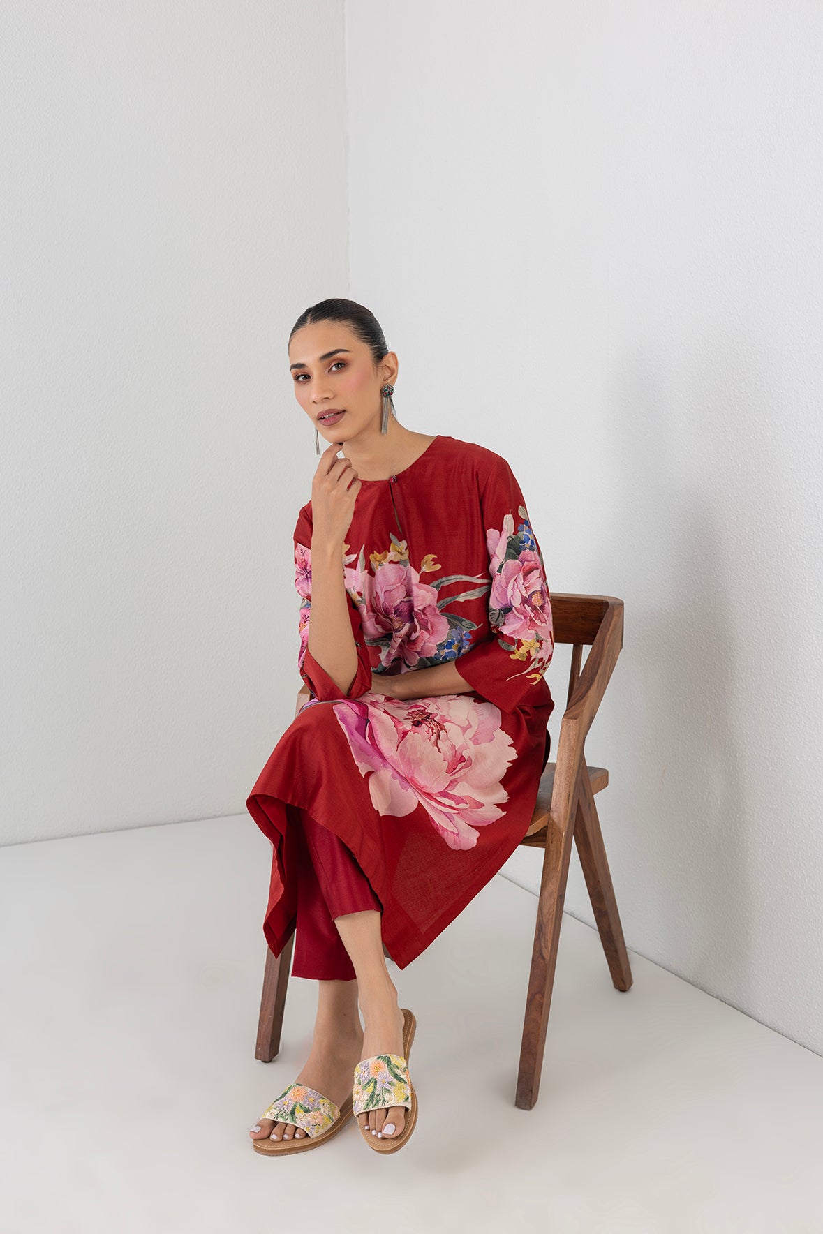 Poppy Blaze Silk Chanderi China Rose Printed Tunic