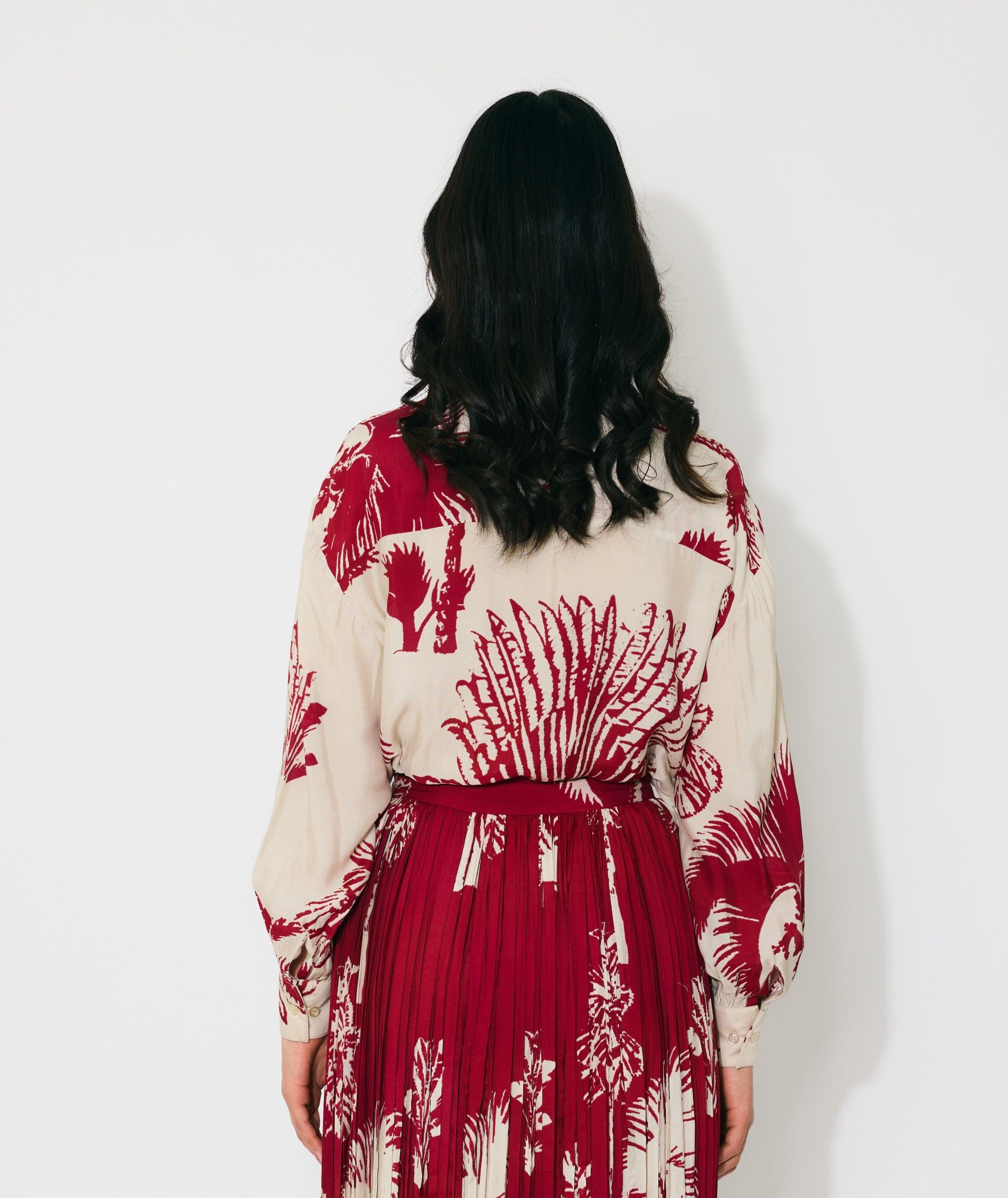 BEIGE AND RED FLORAL SHIRT