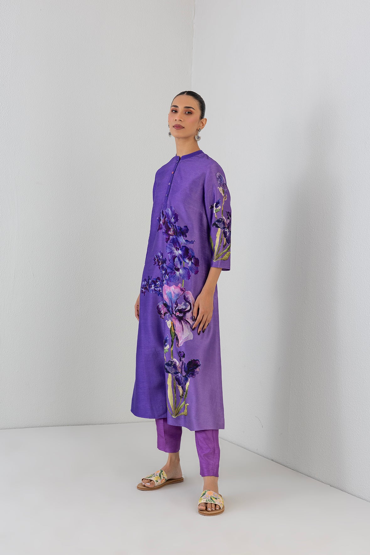 Violet Frost Dupion Big Floral Printed Tunic