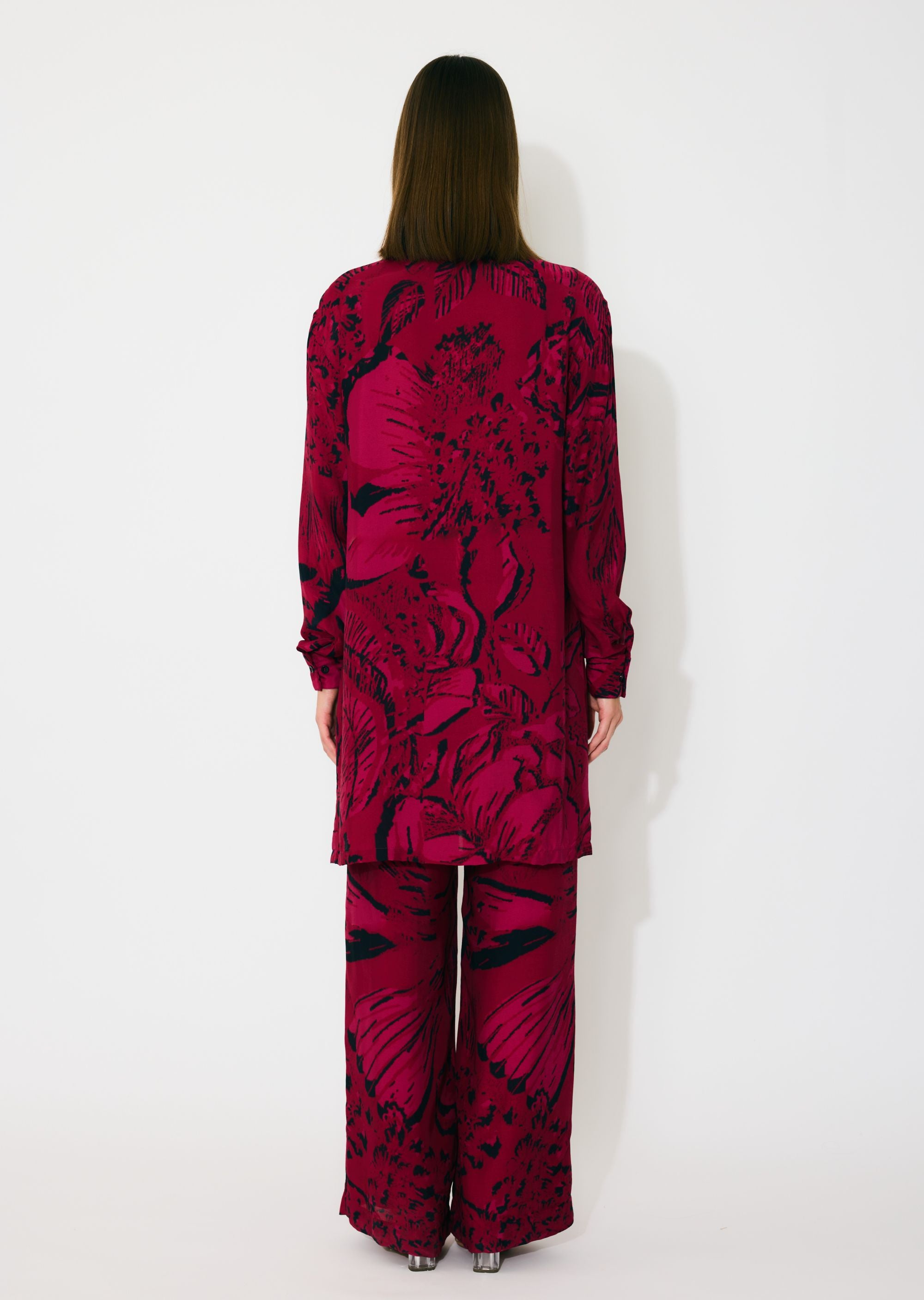 HOT PINK AND BLACK FLORAL BOW TIE SHIRT