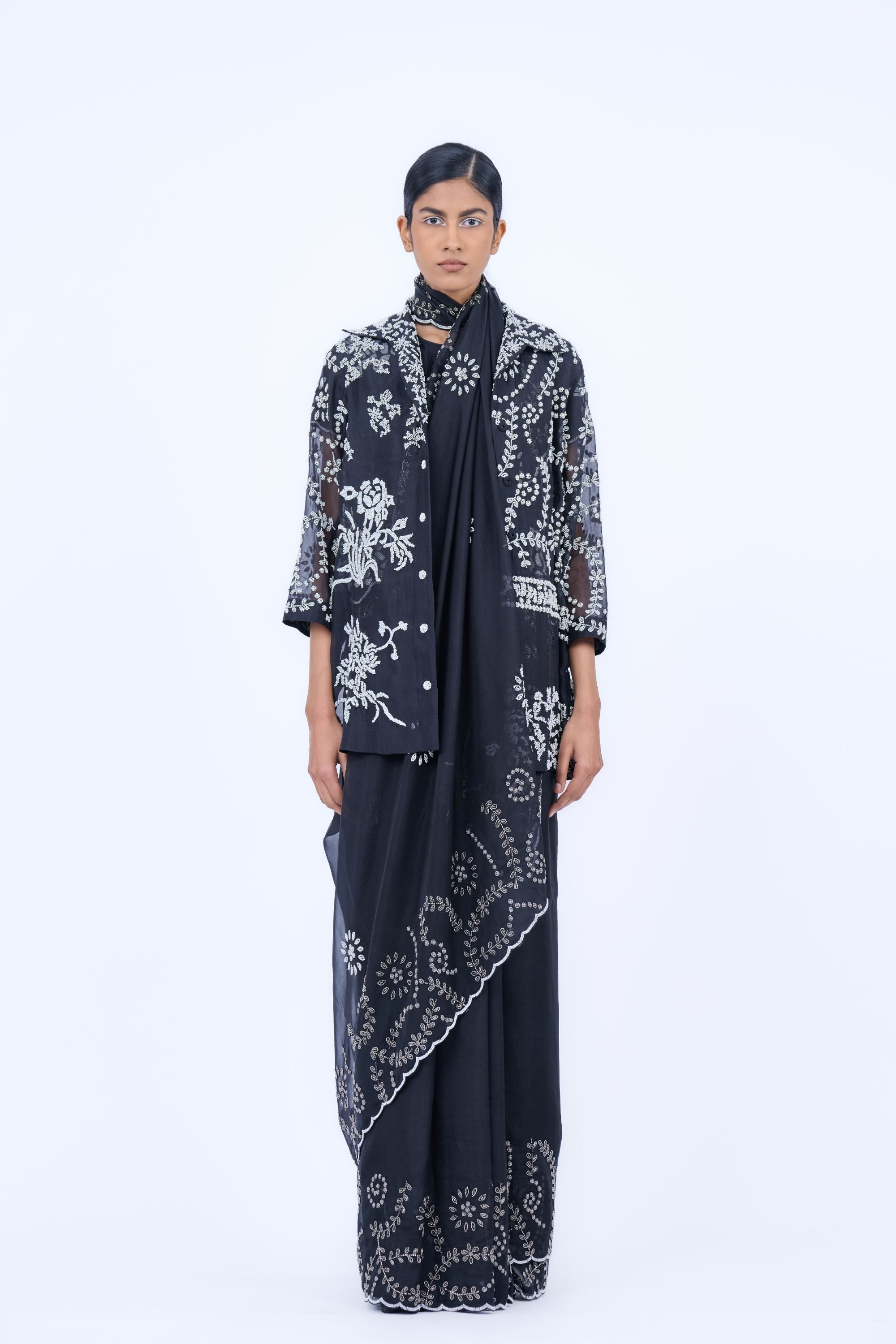 Black Slv Ec Silk Organza Sari