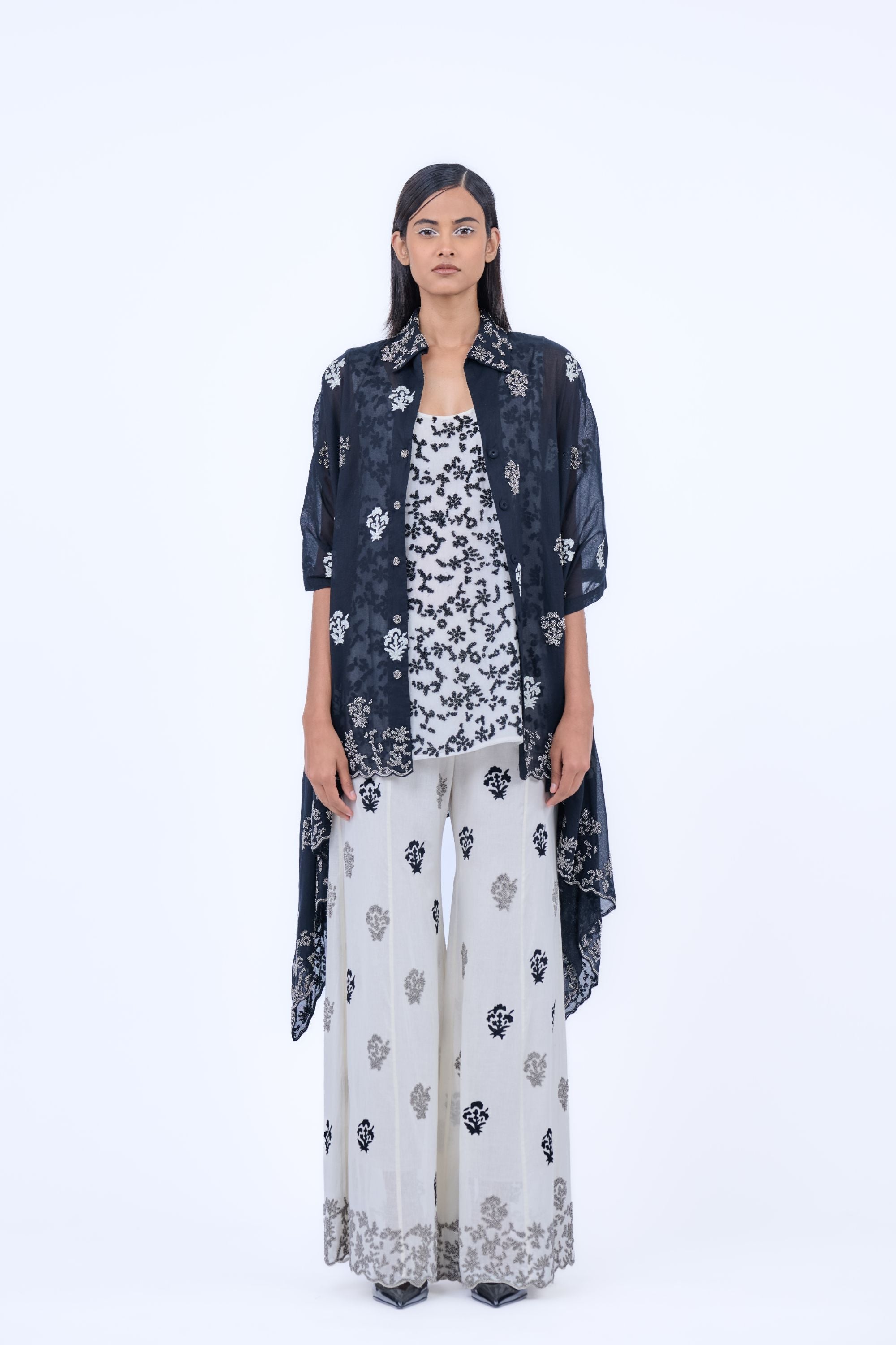 Ecru Blk Silk Organza Tank