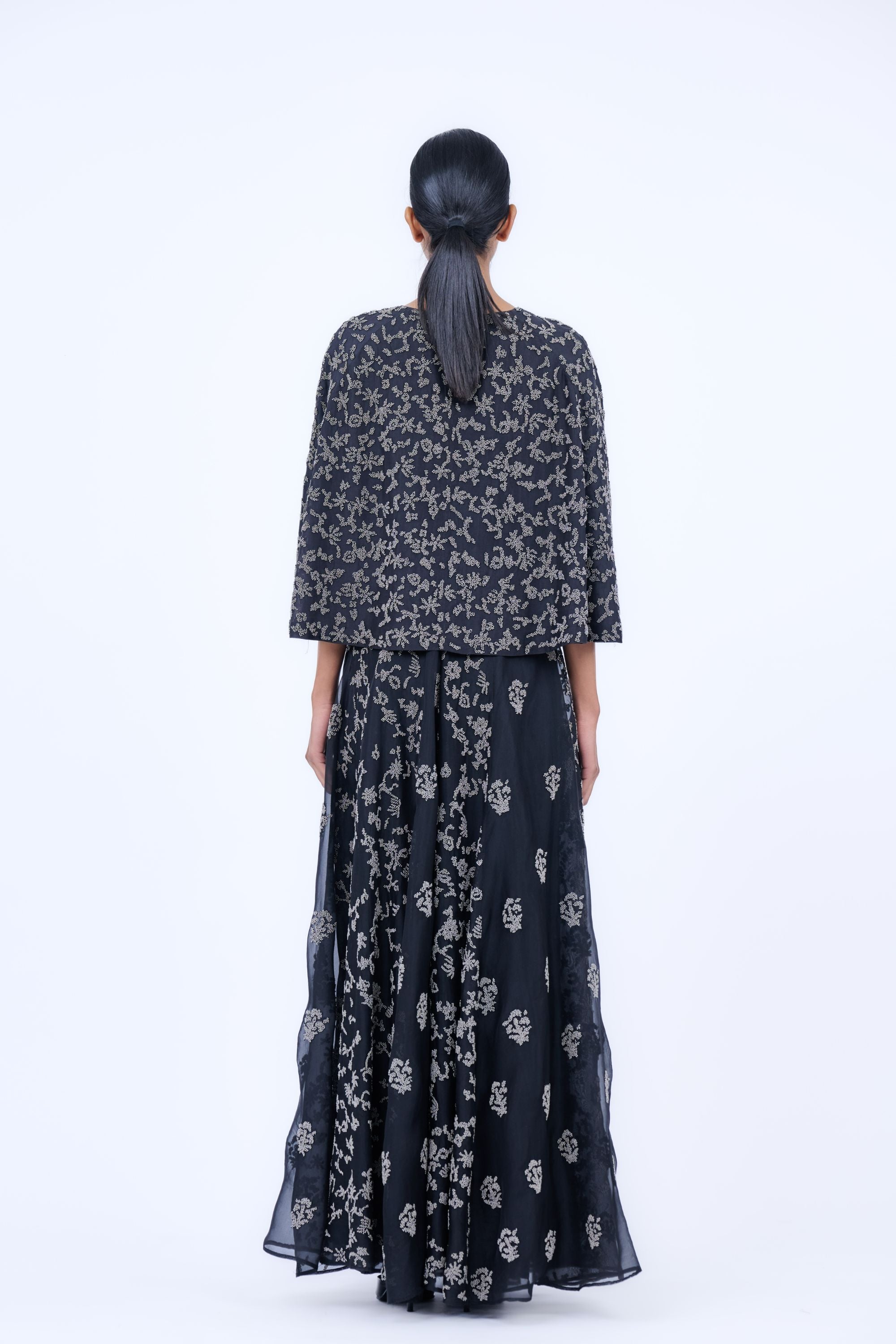 Black Slv Silk Organza Cape