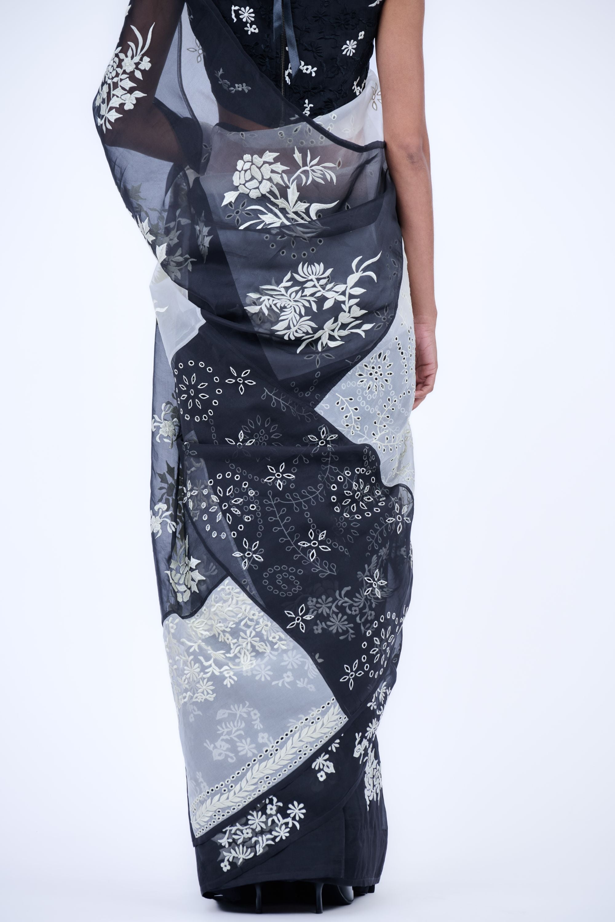 Black Ec Silk Organza Sari