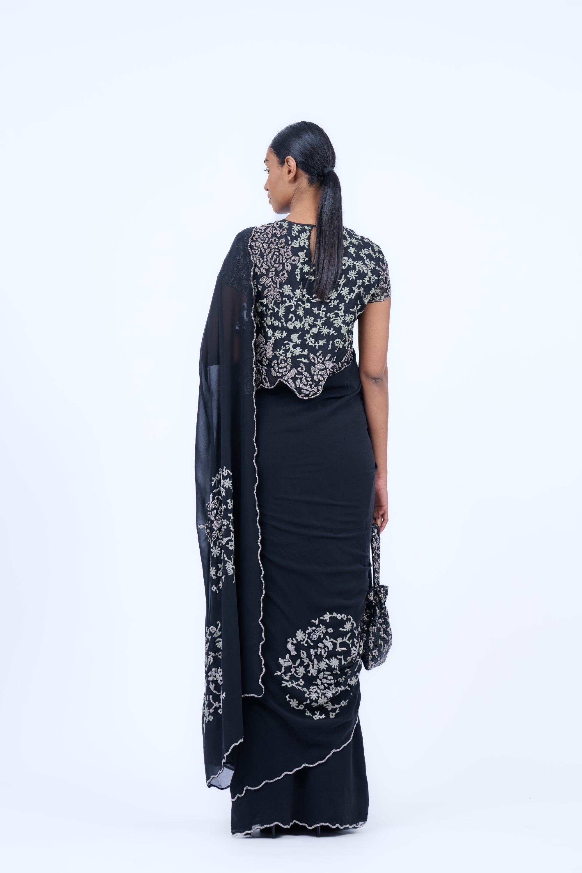 Black Kh Slv Silk Organza Blouse