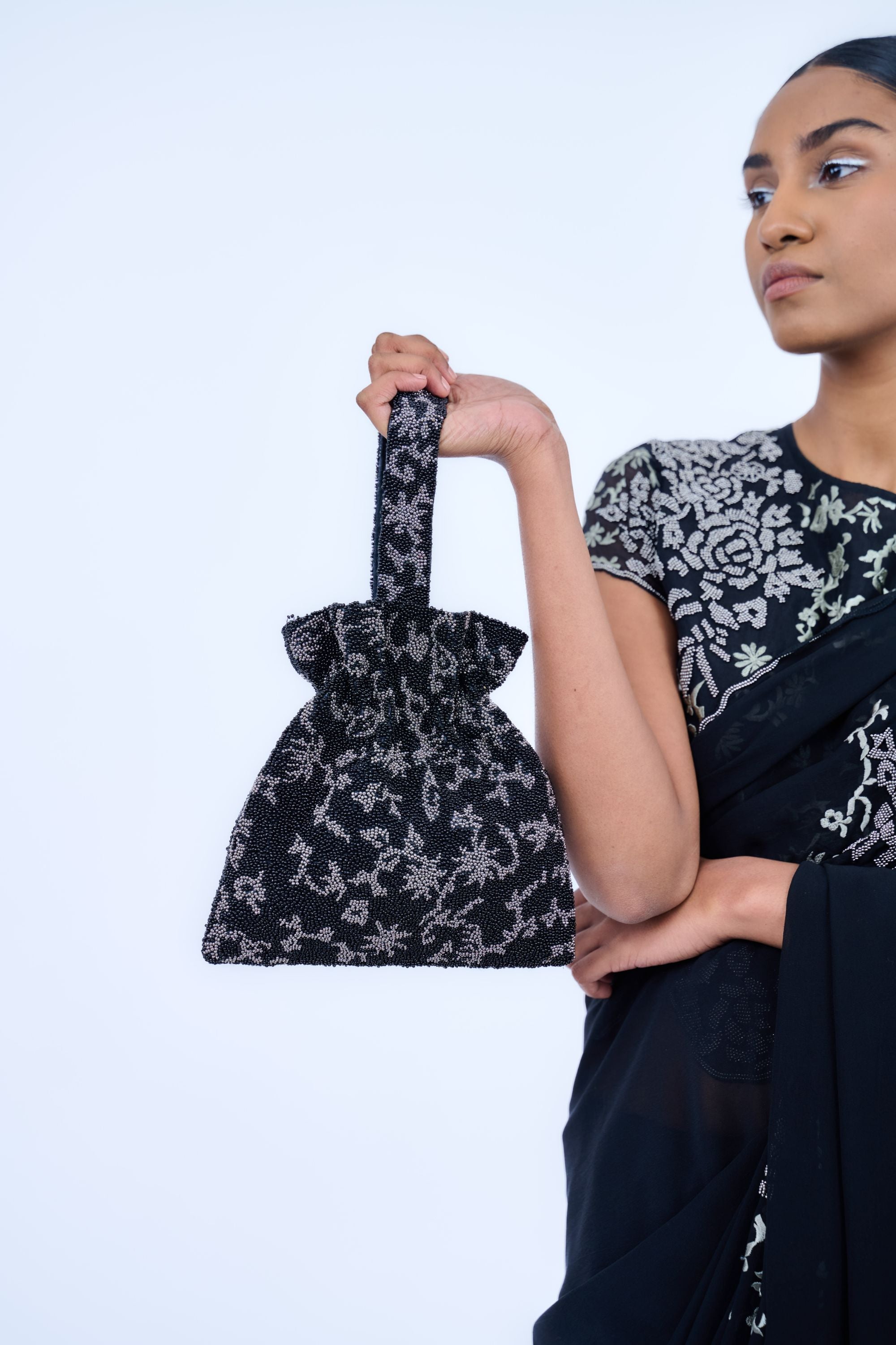 Black Kh Slv Silk Organza Blouse