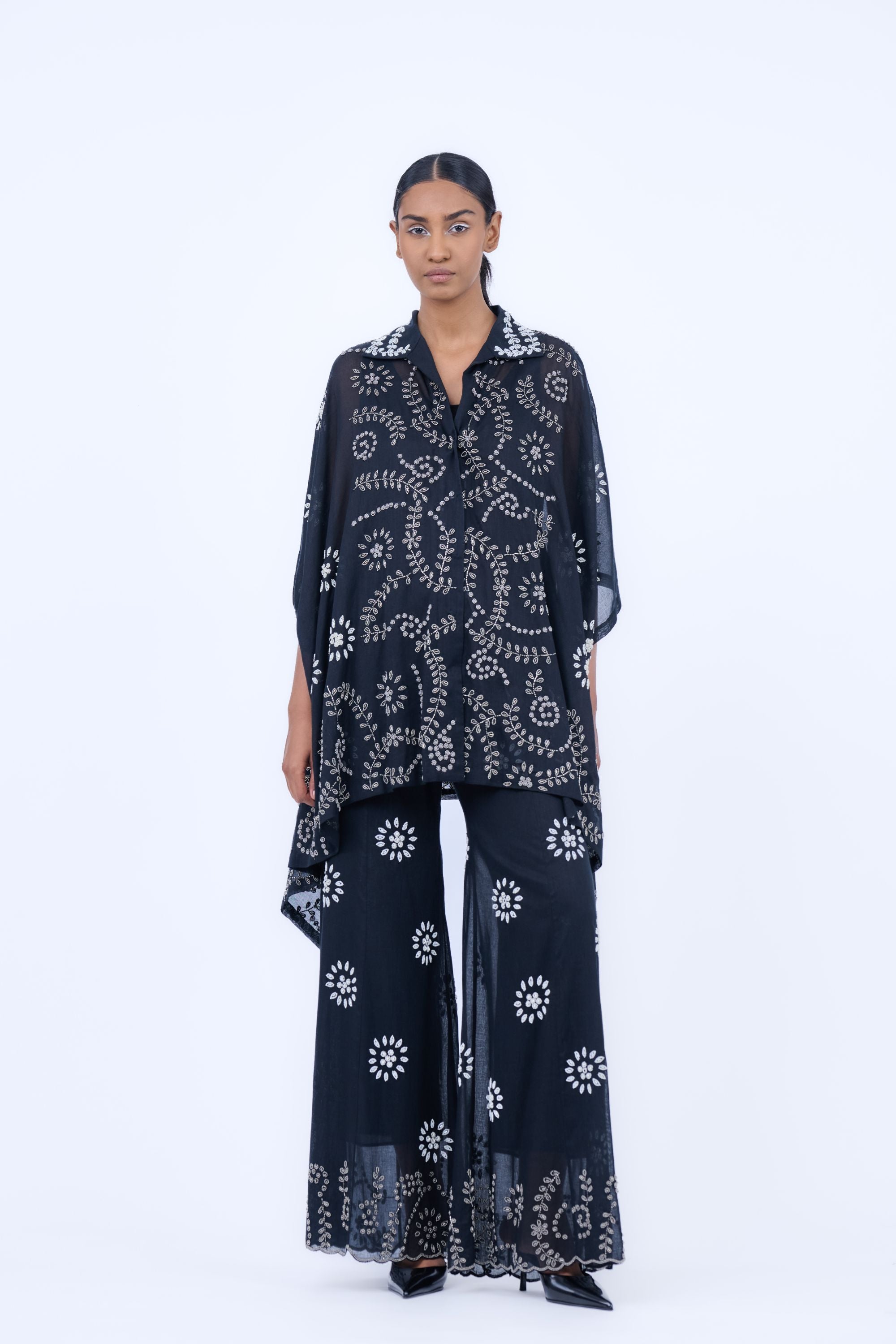 Black Slv Ec Handloom Cotton Palazzo