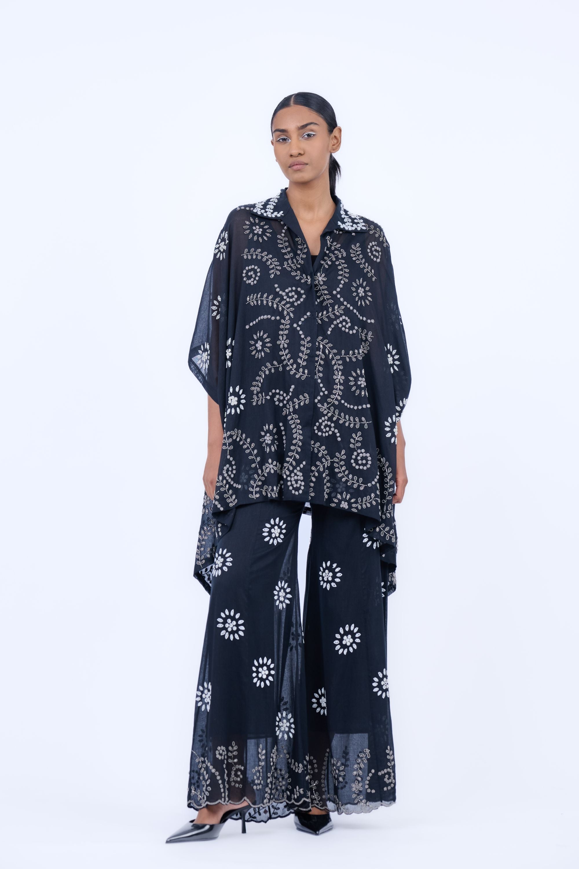 Black Slv Ec Handloom Cotton Palazzo
