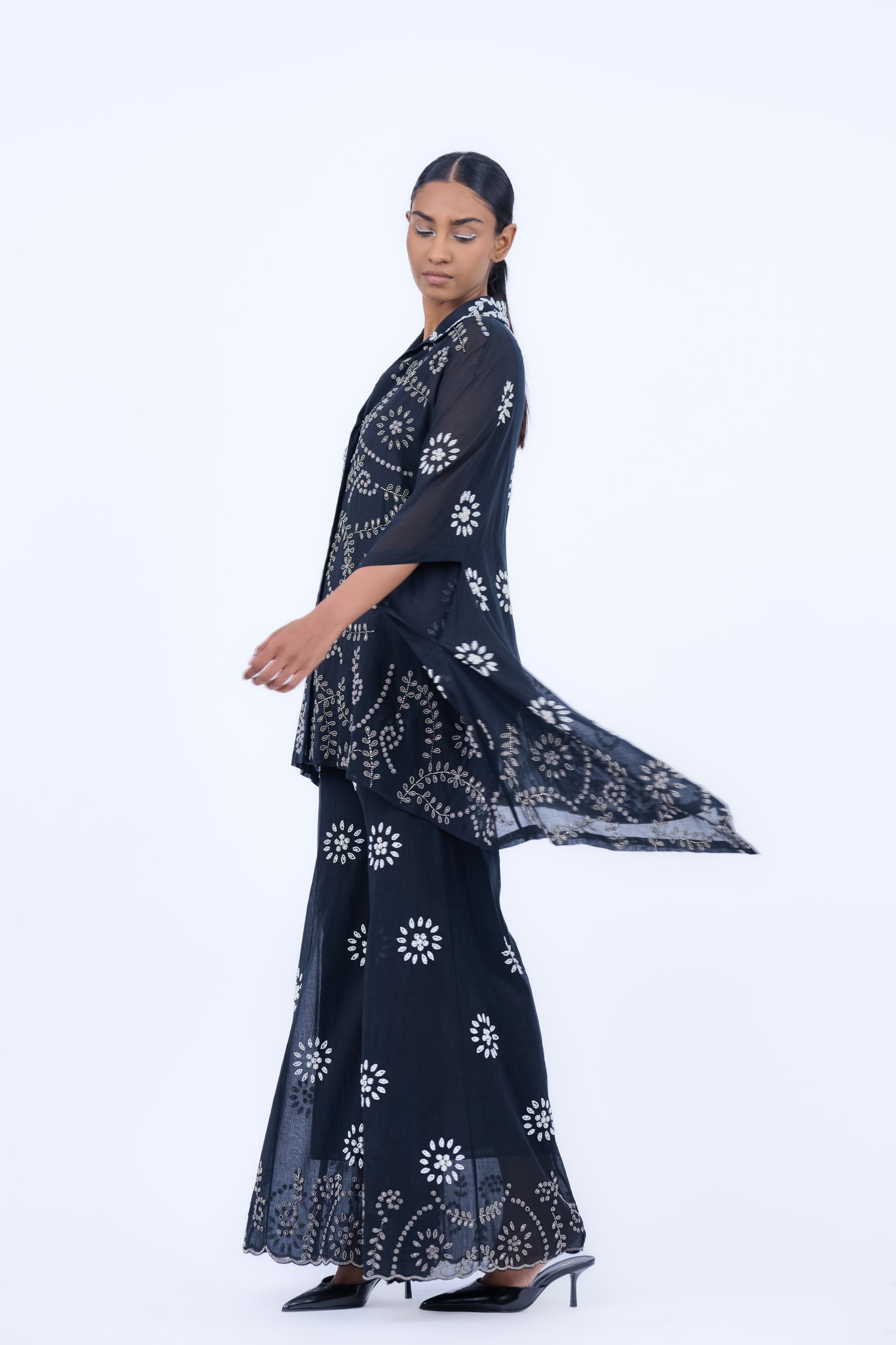 Black Slv Ec Handloom Cotton Palazzo