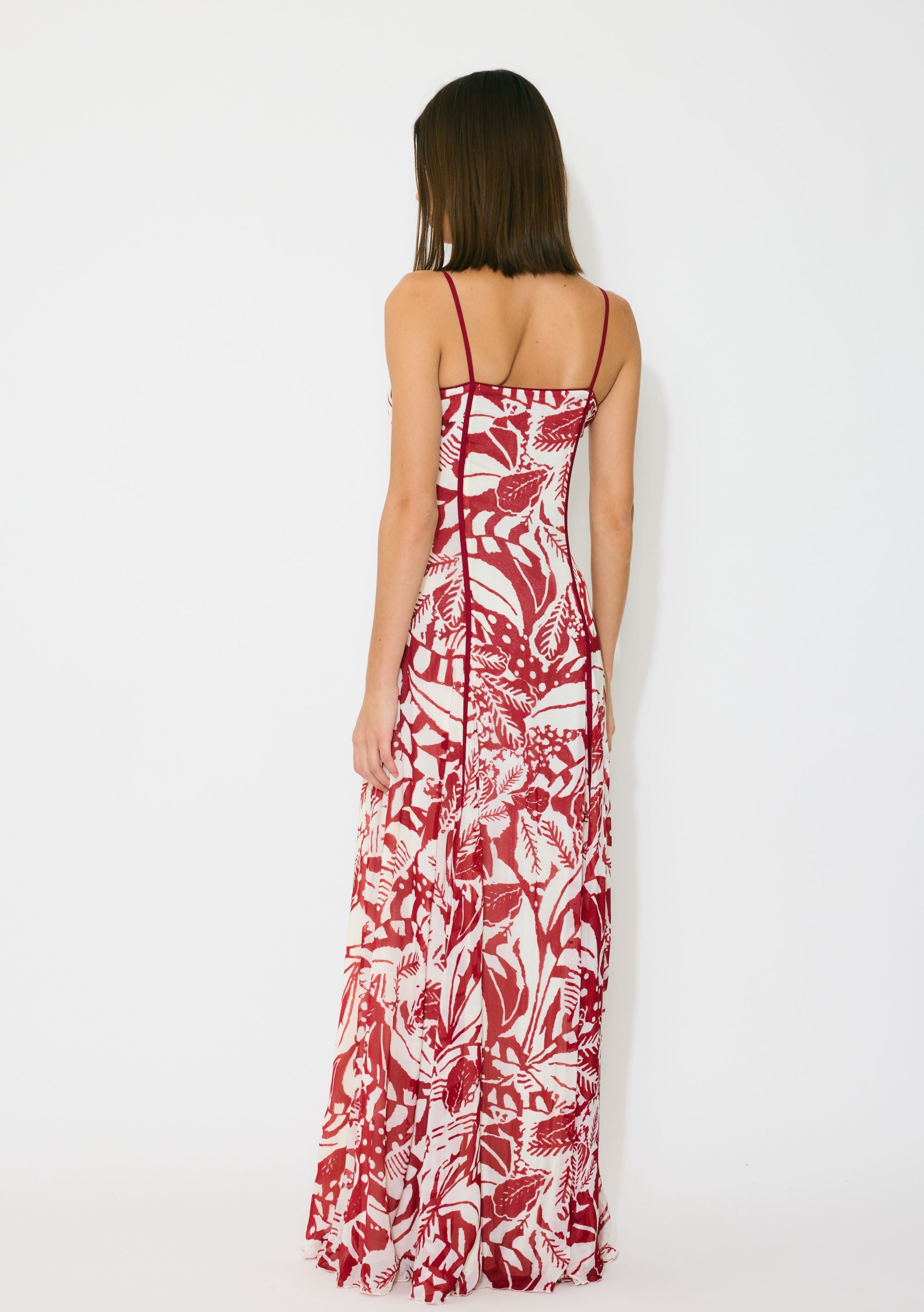 OFF WHITE AND RED SLEEVELESS LONG DRESS