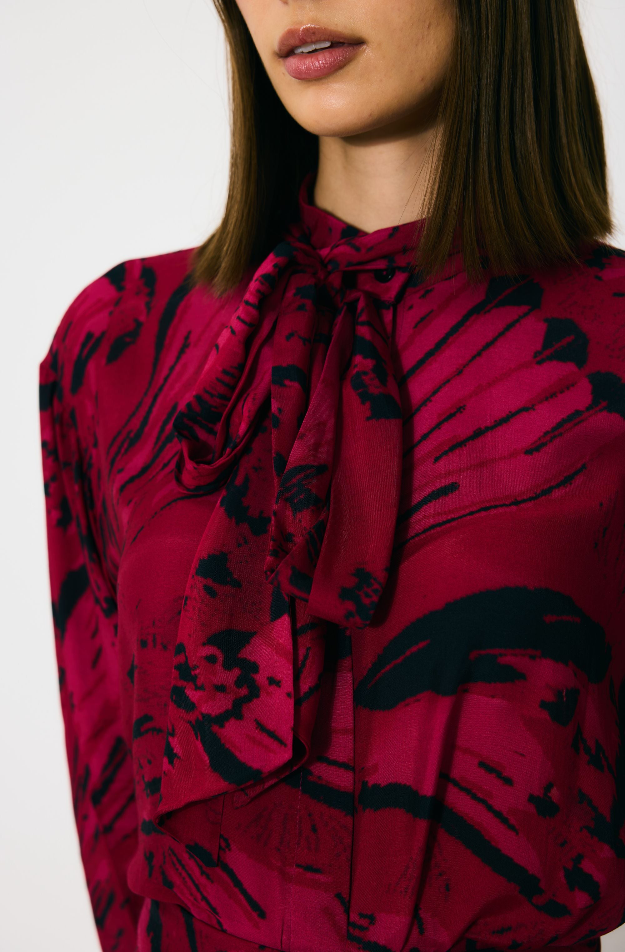 HOT PINK AND BLACK FLORAL BOW TIE SHIRT