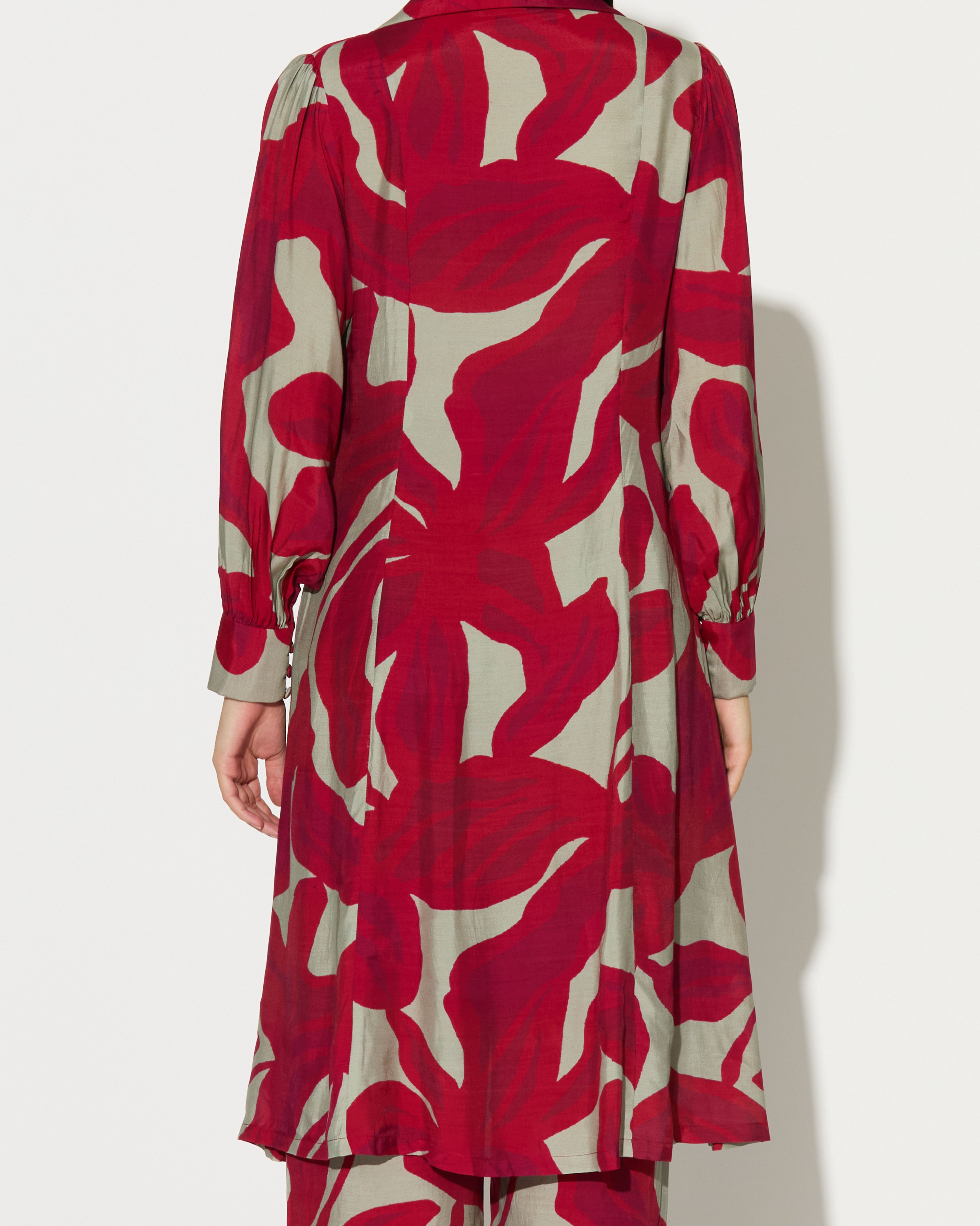 BEIGE AND HOT PINK FLORAL LONG SHIRT