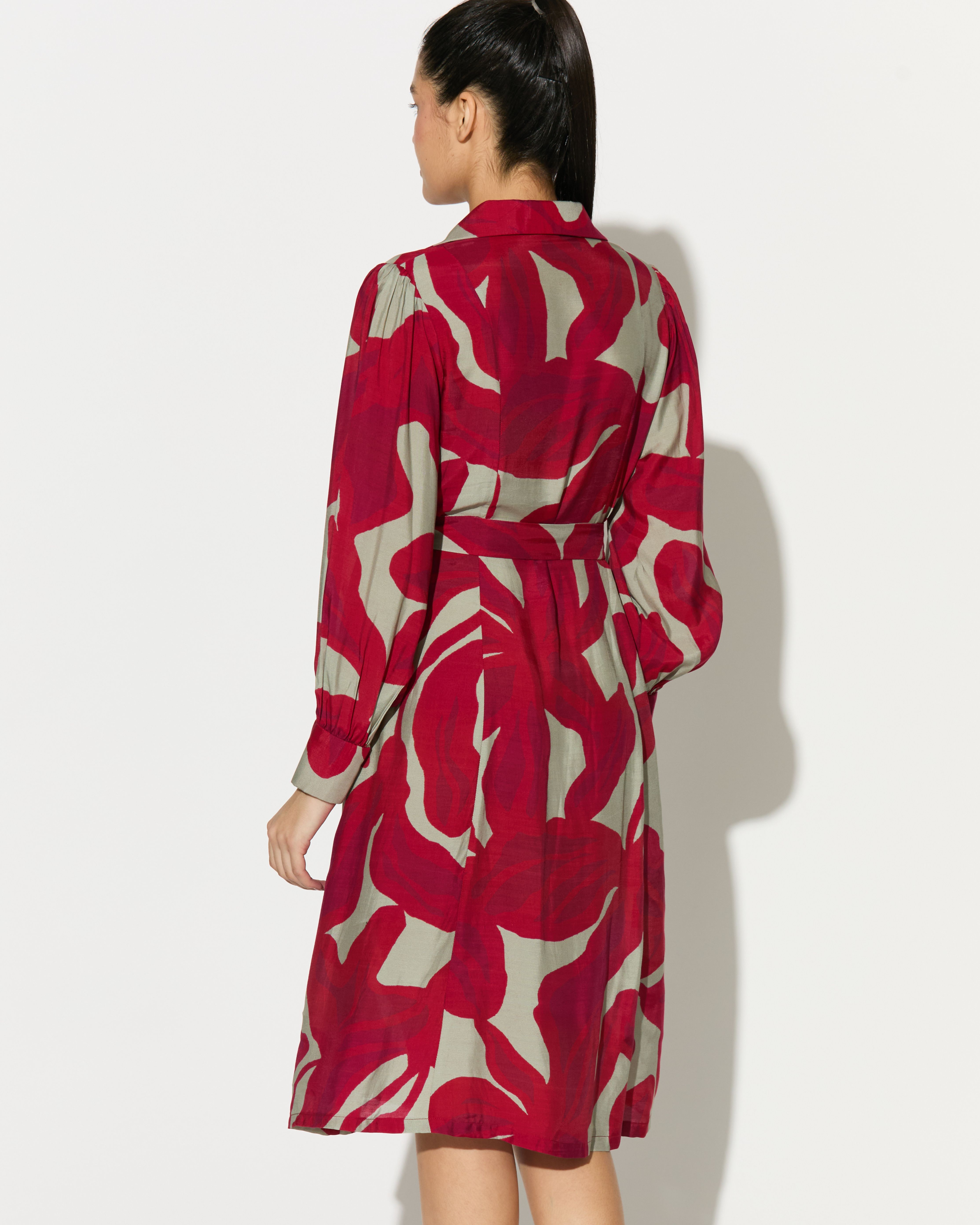 BEIGE AND HOT PINK FLORAL SHIRT DRESS