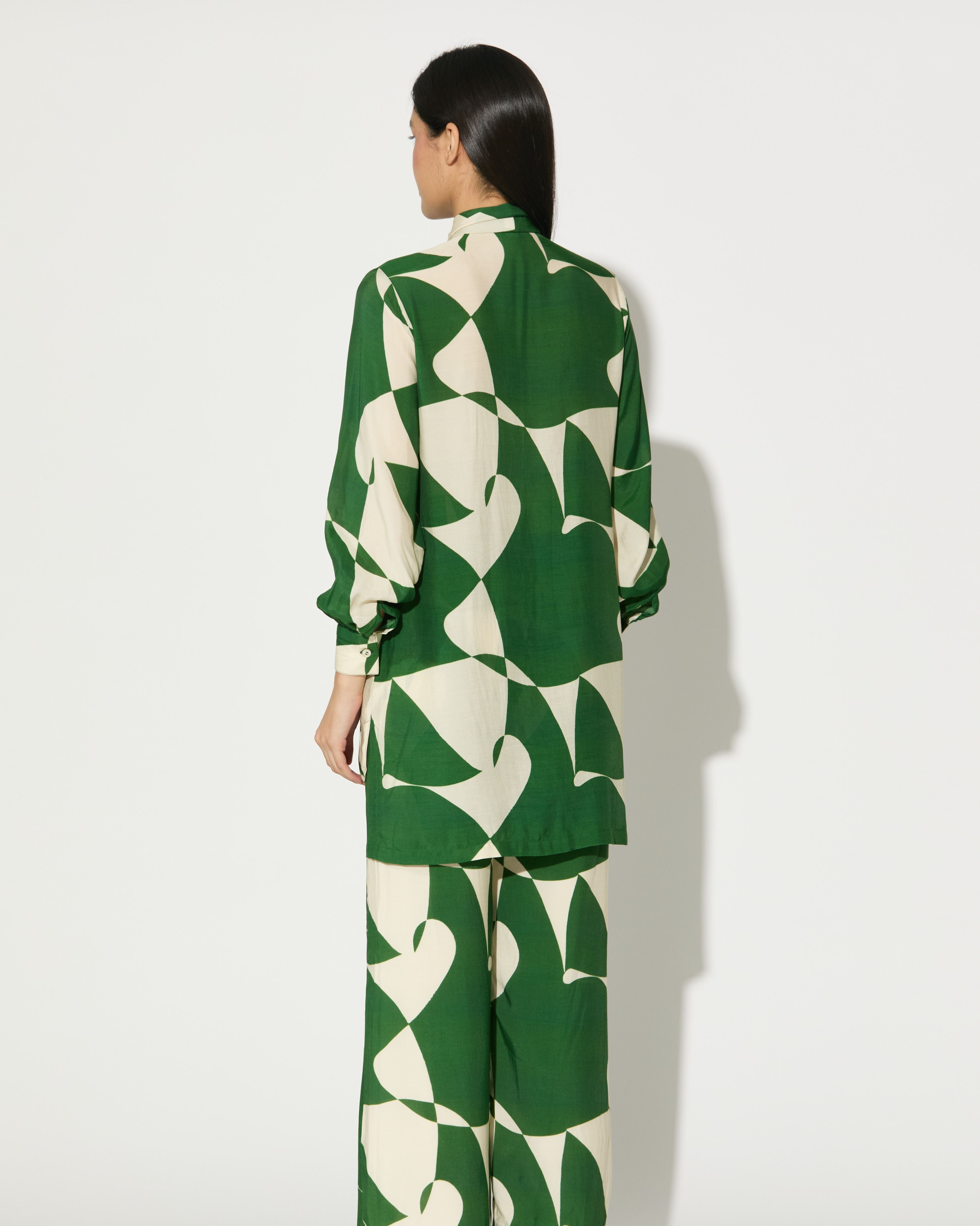 GREEN AND WHITE ABSTRACT PANTS