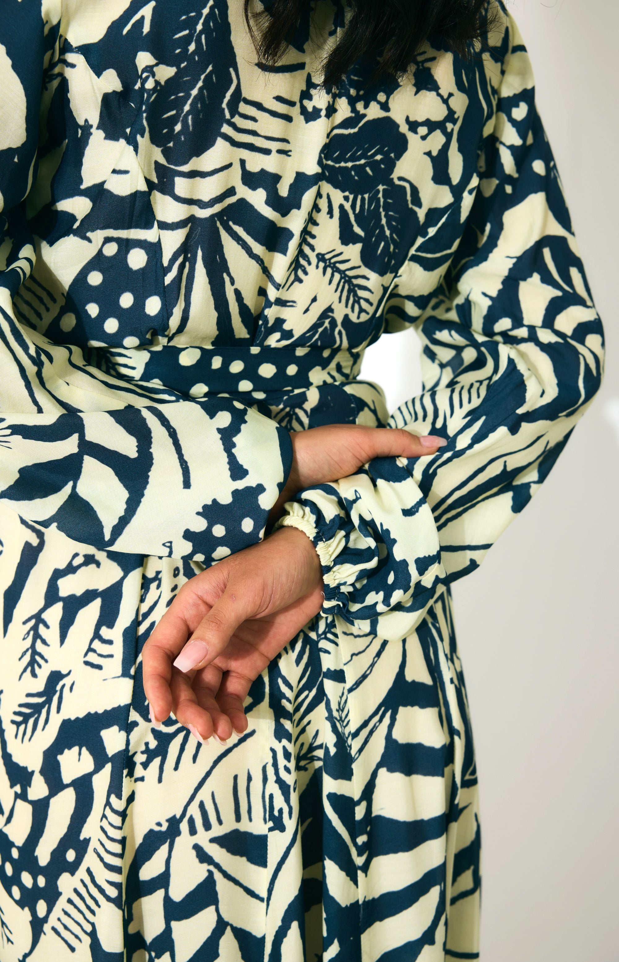 OFF WHITE AND INDIGO LONG DRESS