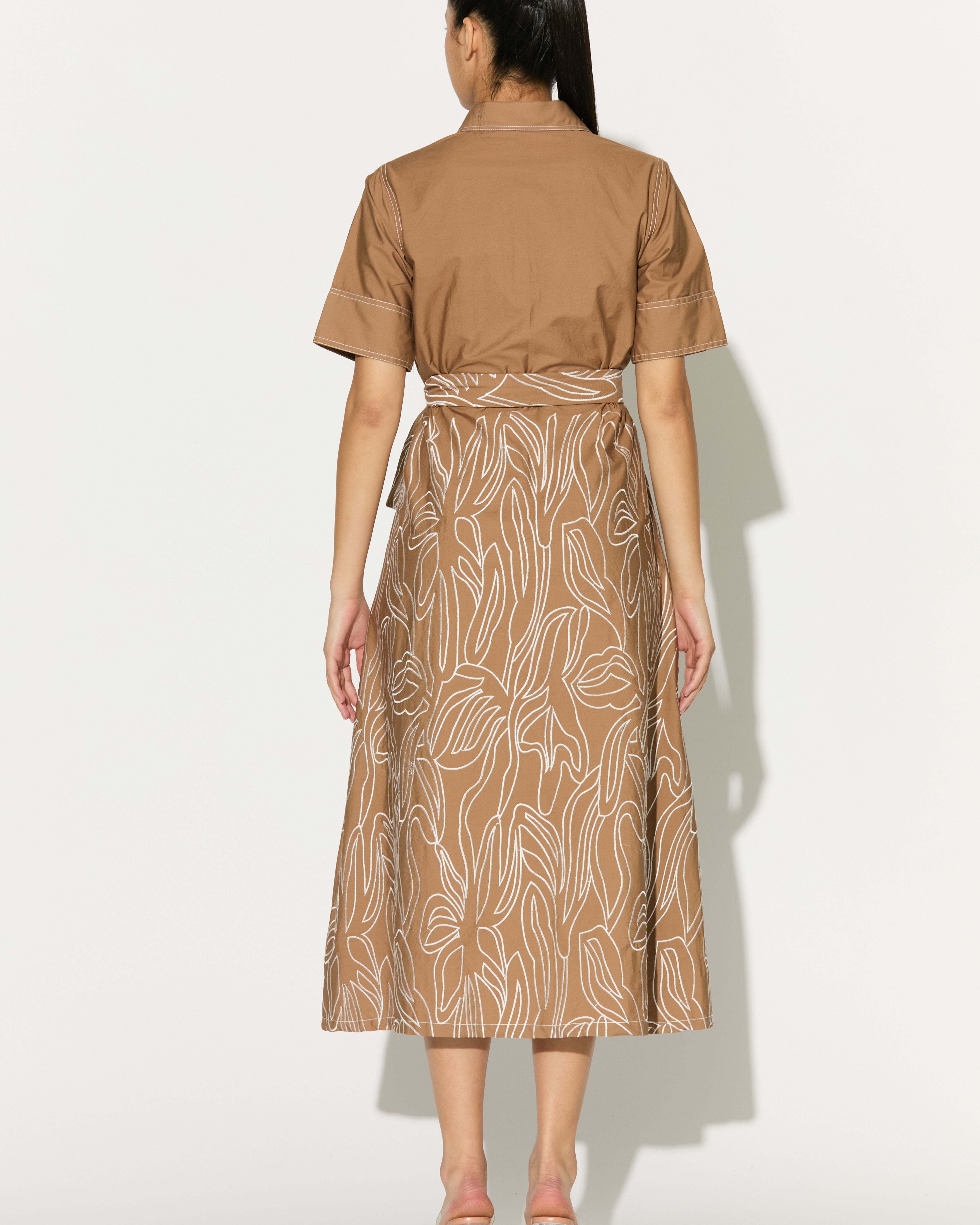 LIGHT BROWN EMBROIDERED SHIRT DRESS