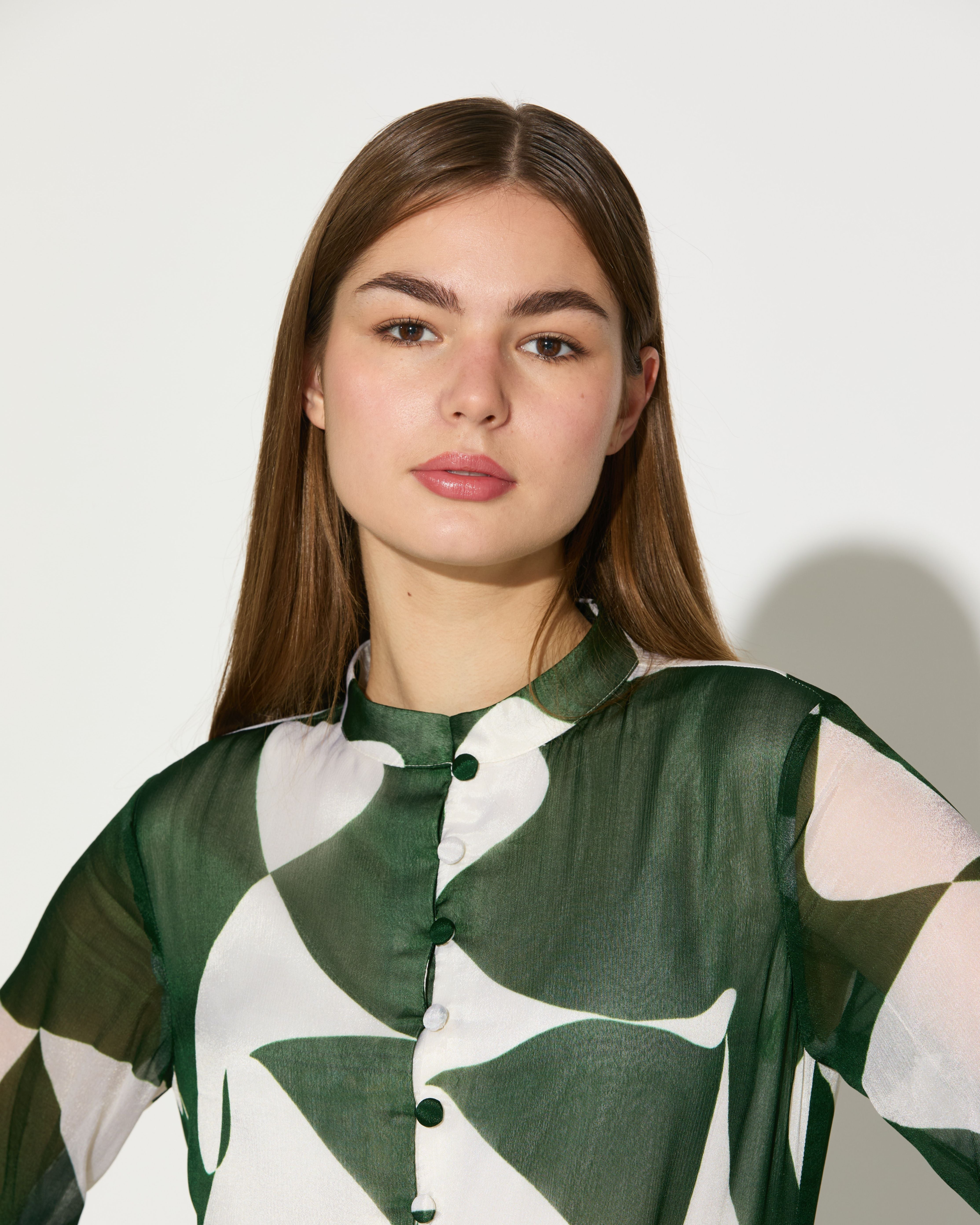 GREEN AND WHITE ABSTRACT LONG DRESS