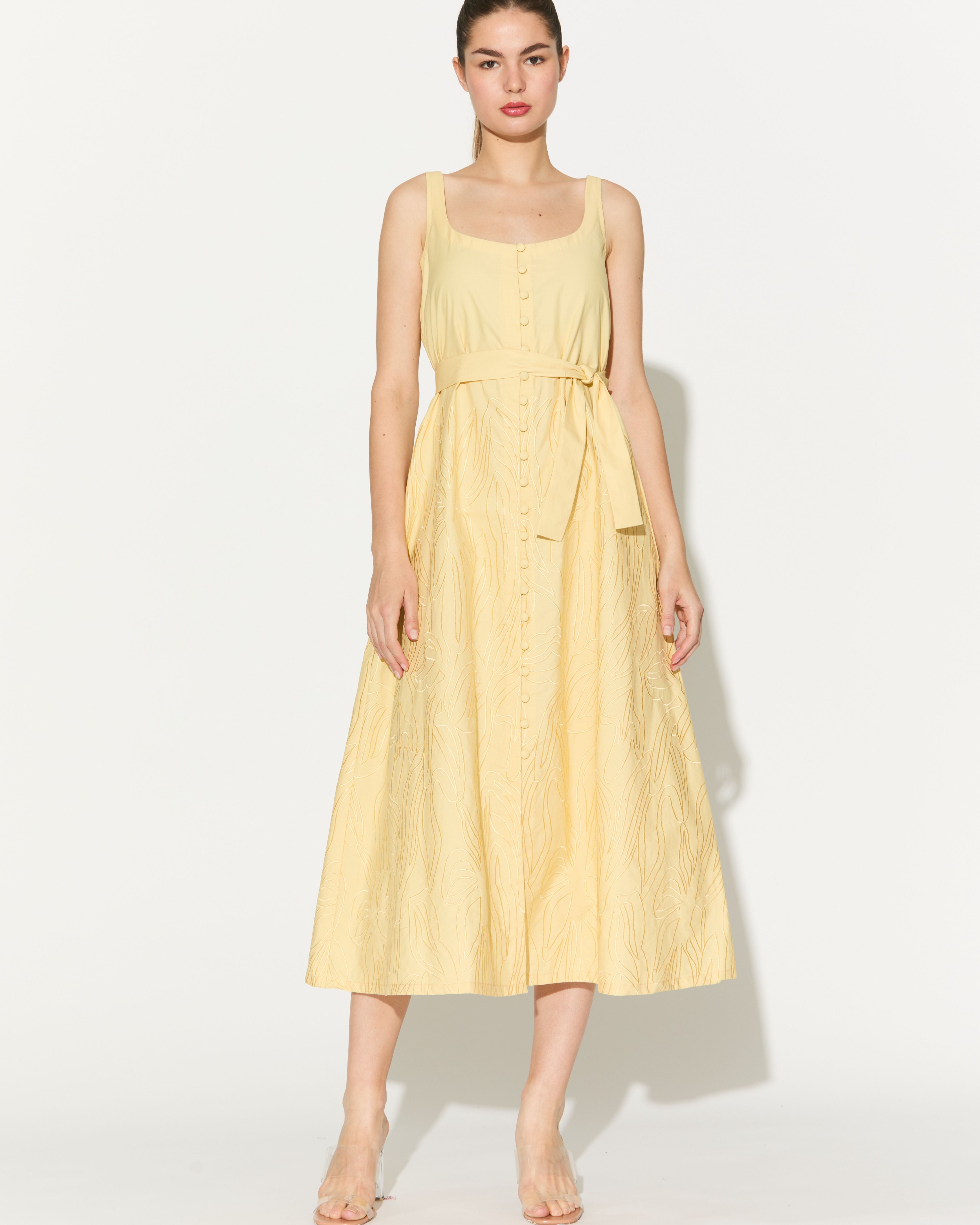 LEMON YELLOW EMBROIDERED DRESS