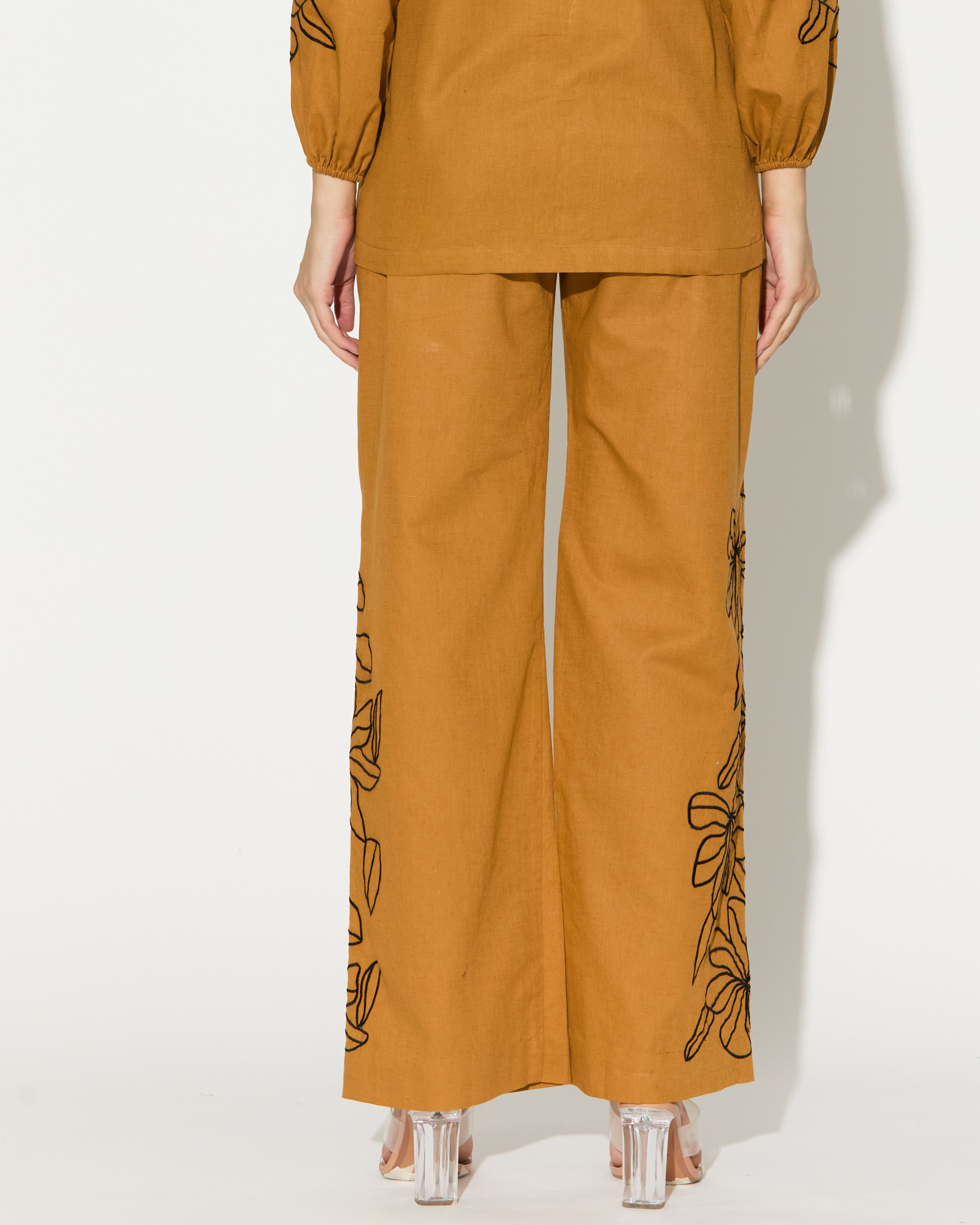 DARK MUSTARD EMBROIDERED PANTS