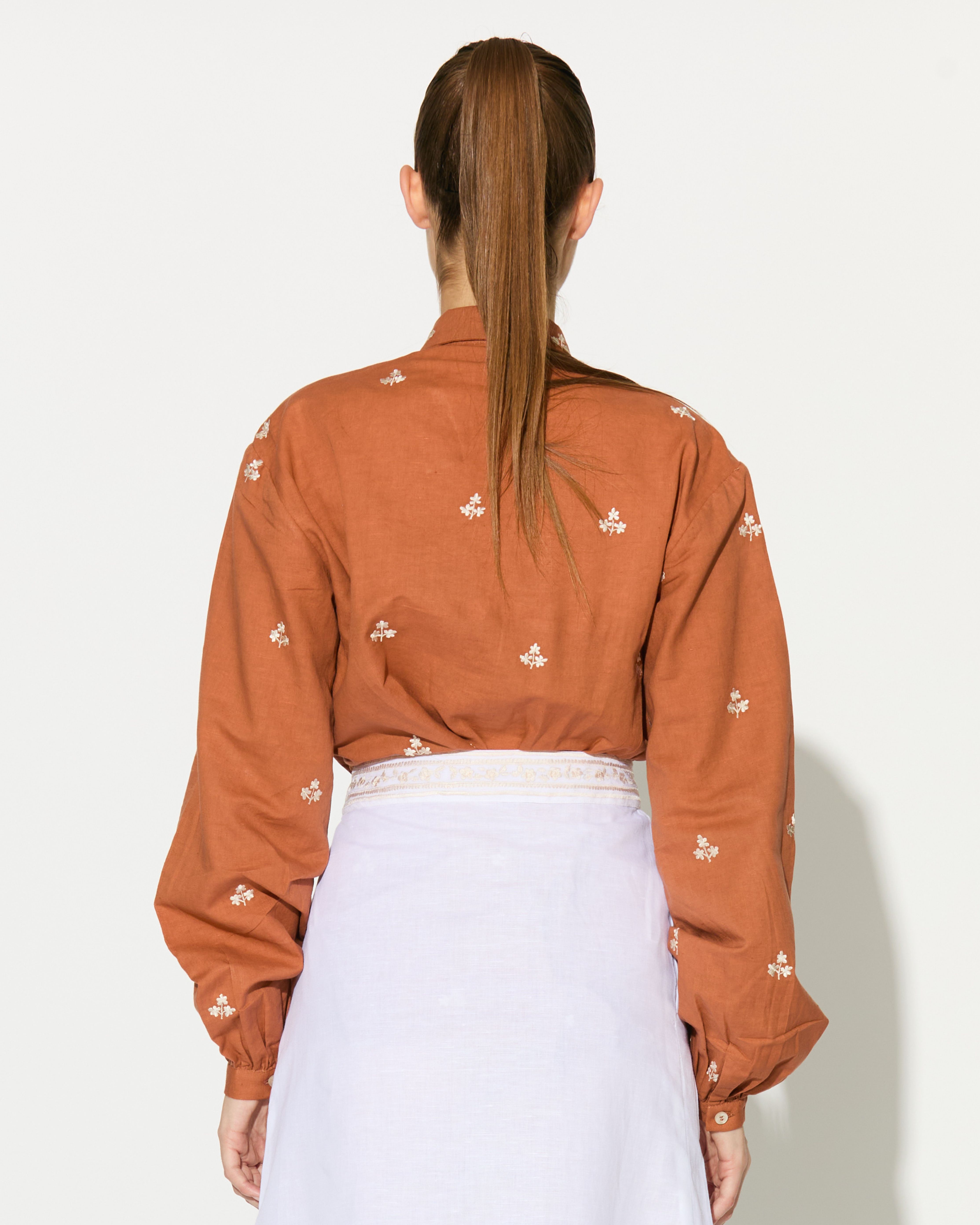 DARK ORANGE EMBROIDERED SHIRT