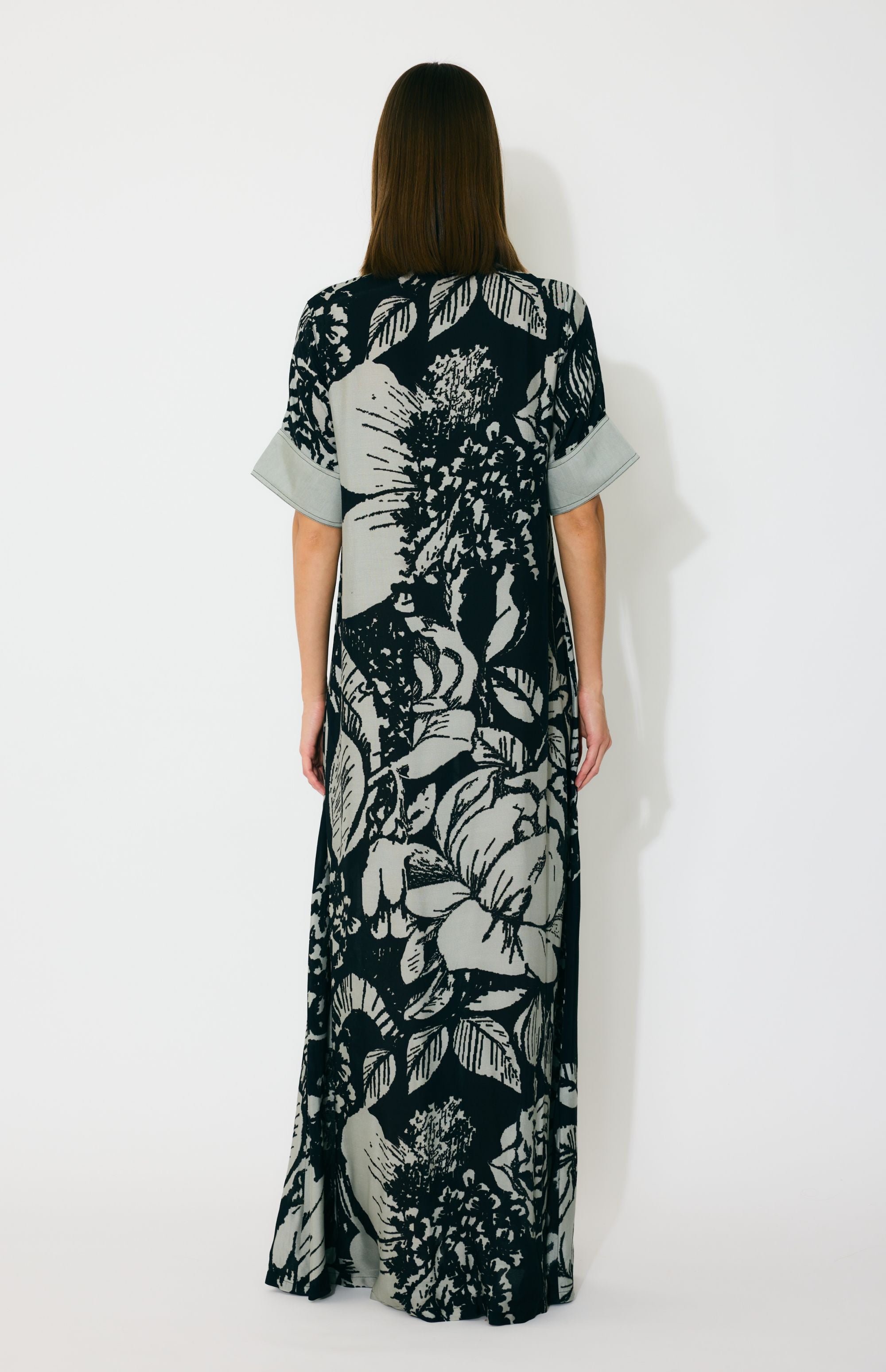 GREY AND BLACK FLORAL SHIRT DRESS