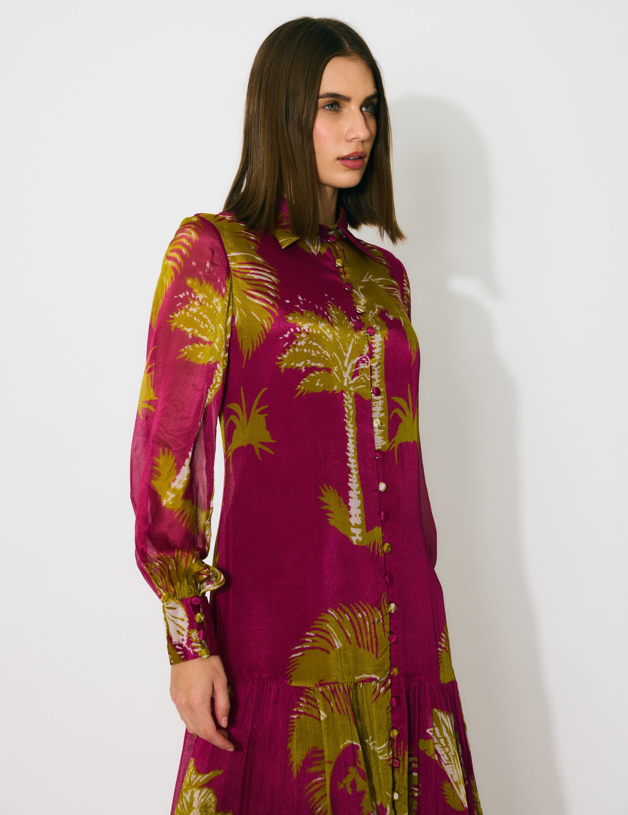 HOT PINK, MUSTARD AND WHITE FLORAL LONG DRESS