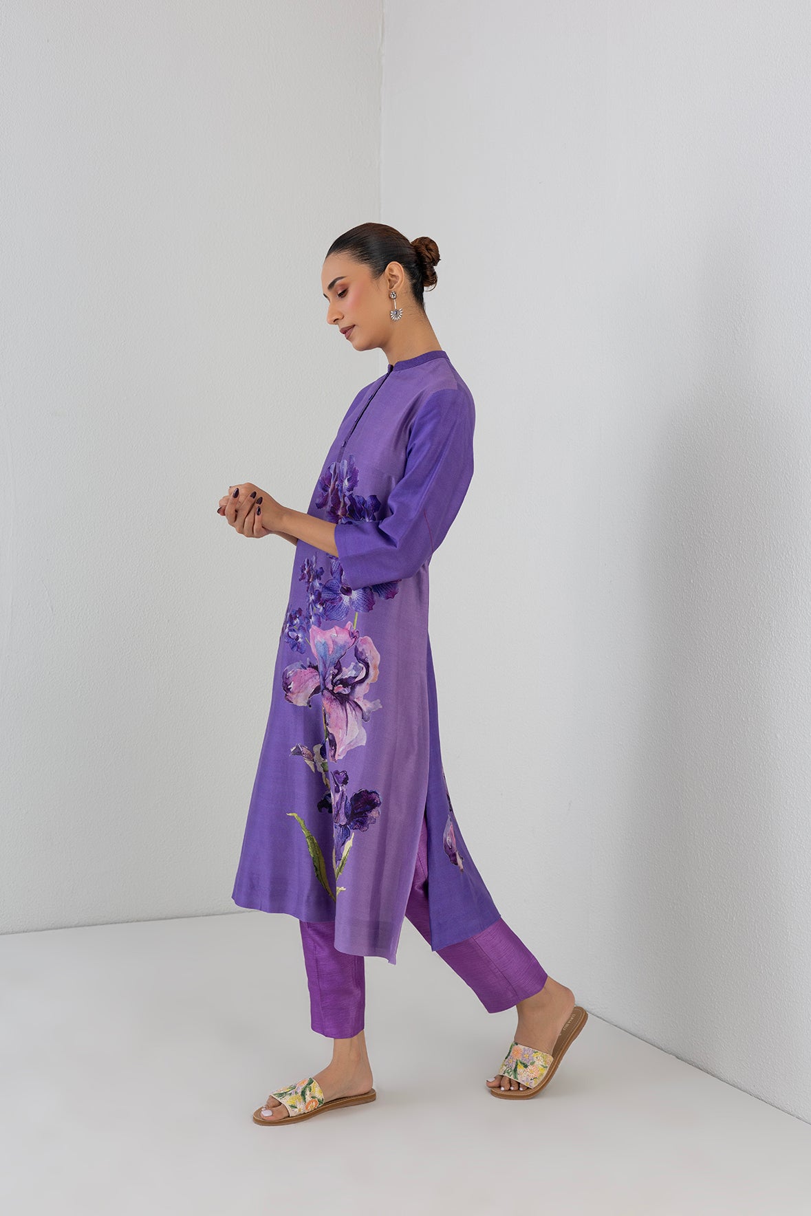 Violet Frost Shaded Silk Chanderi Floral Printed Tunic