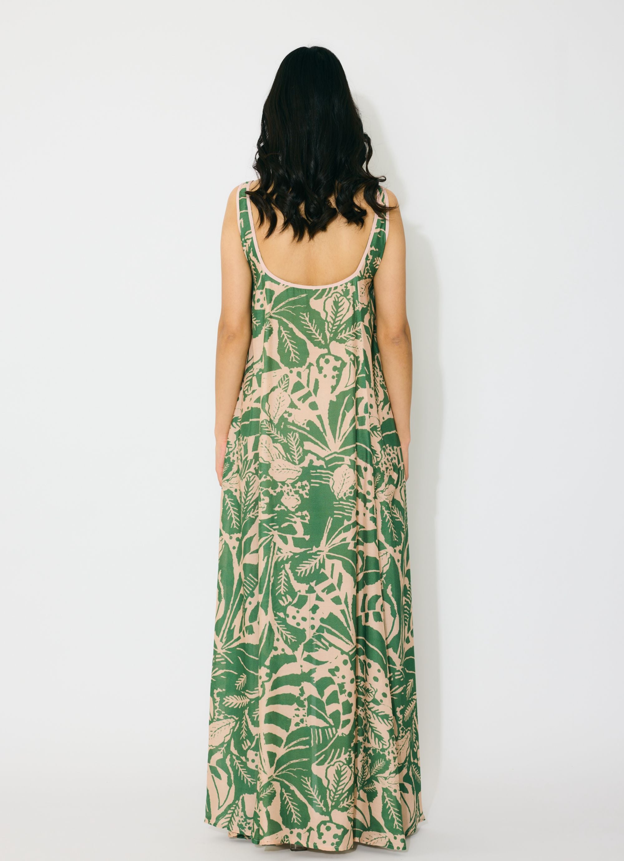 PEACH AND GREEN SLEEVELESS LONG DRESS