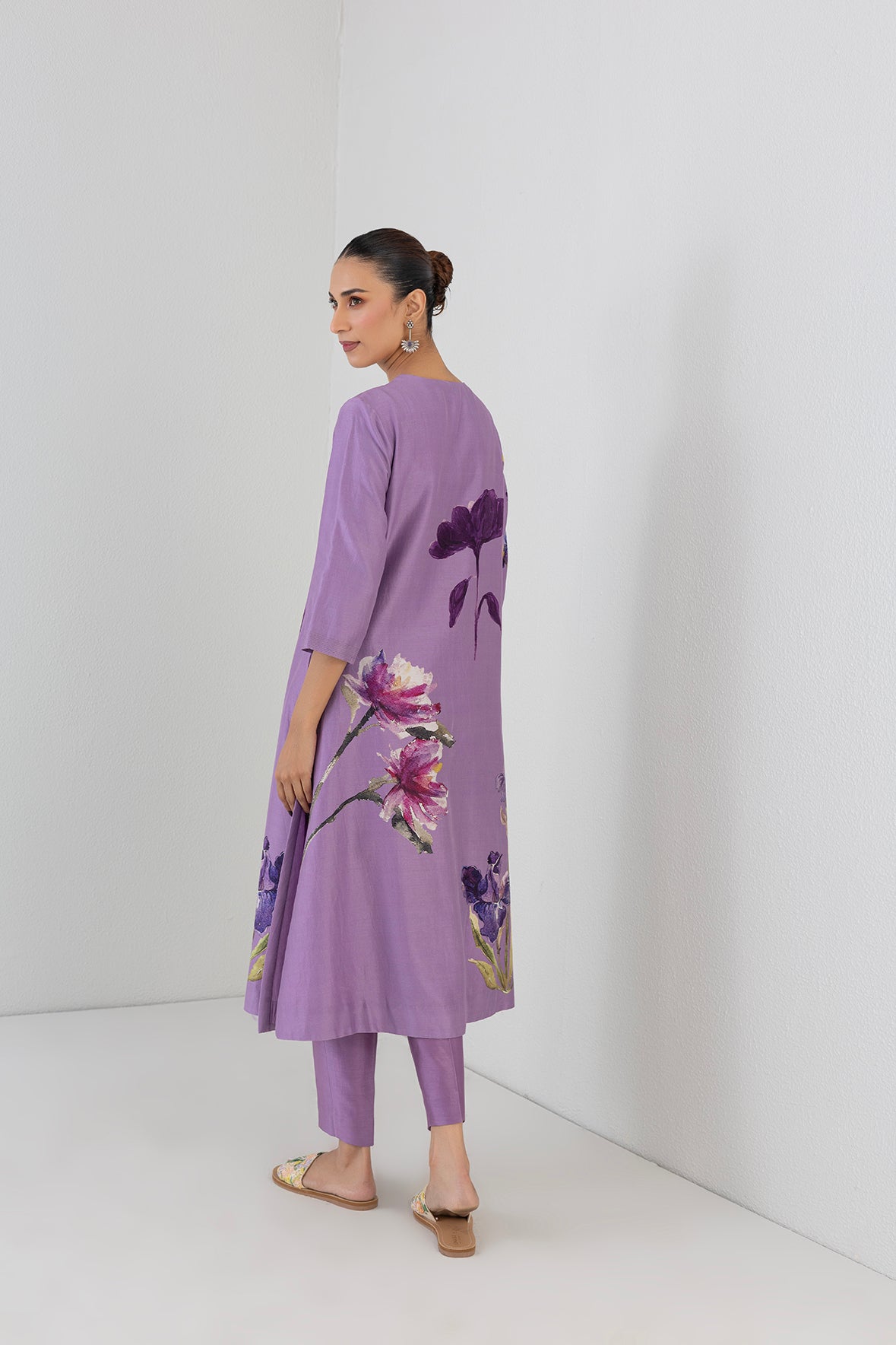 Mauve Whisper Silk Chanderi Orchid Printed Tunic