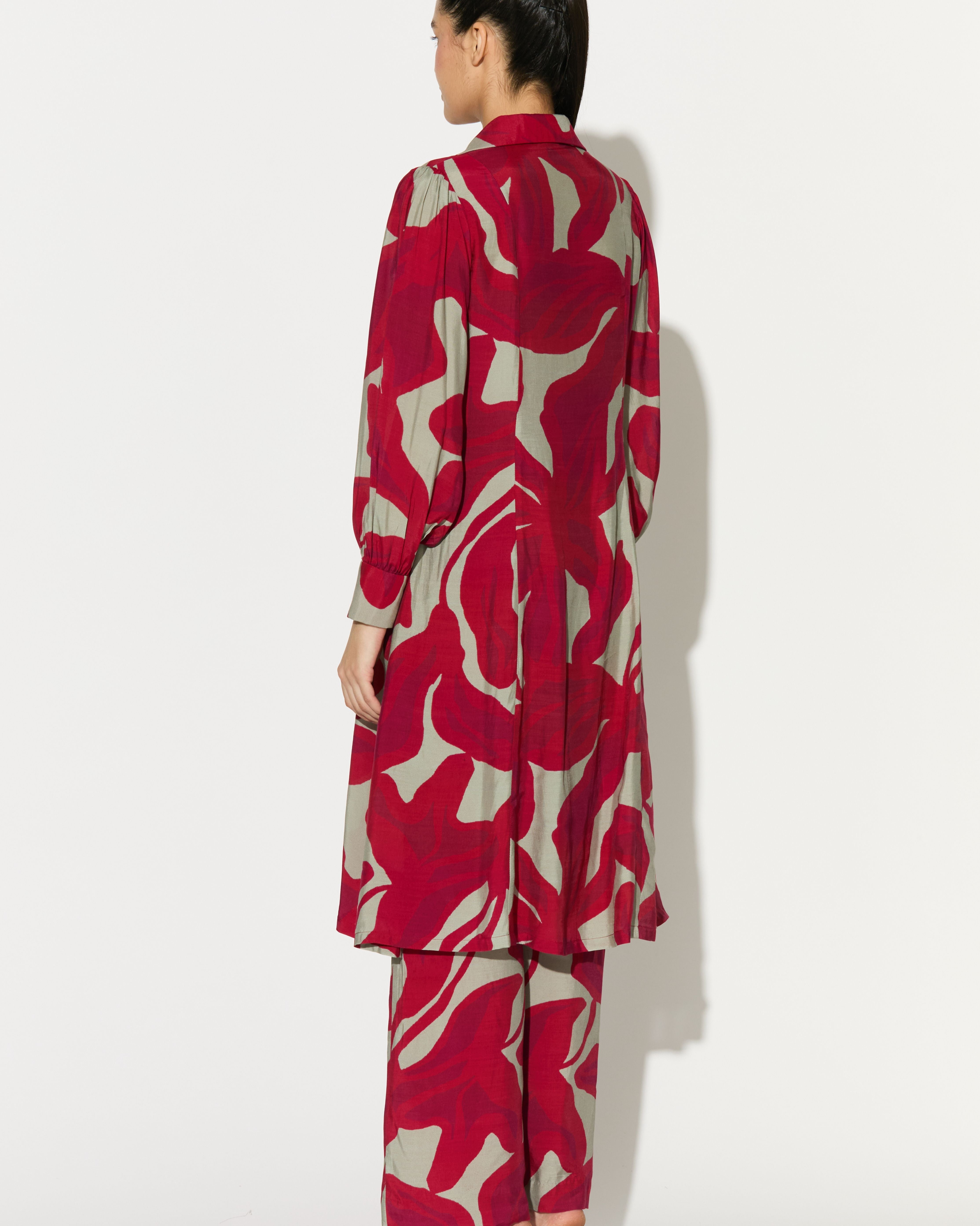 BEIGE AND HOT PINK FLORAL LONG SHIRT