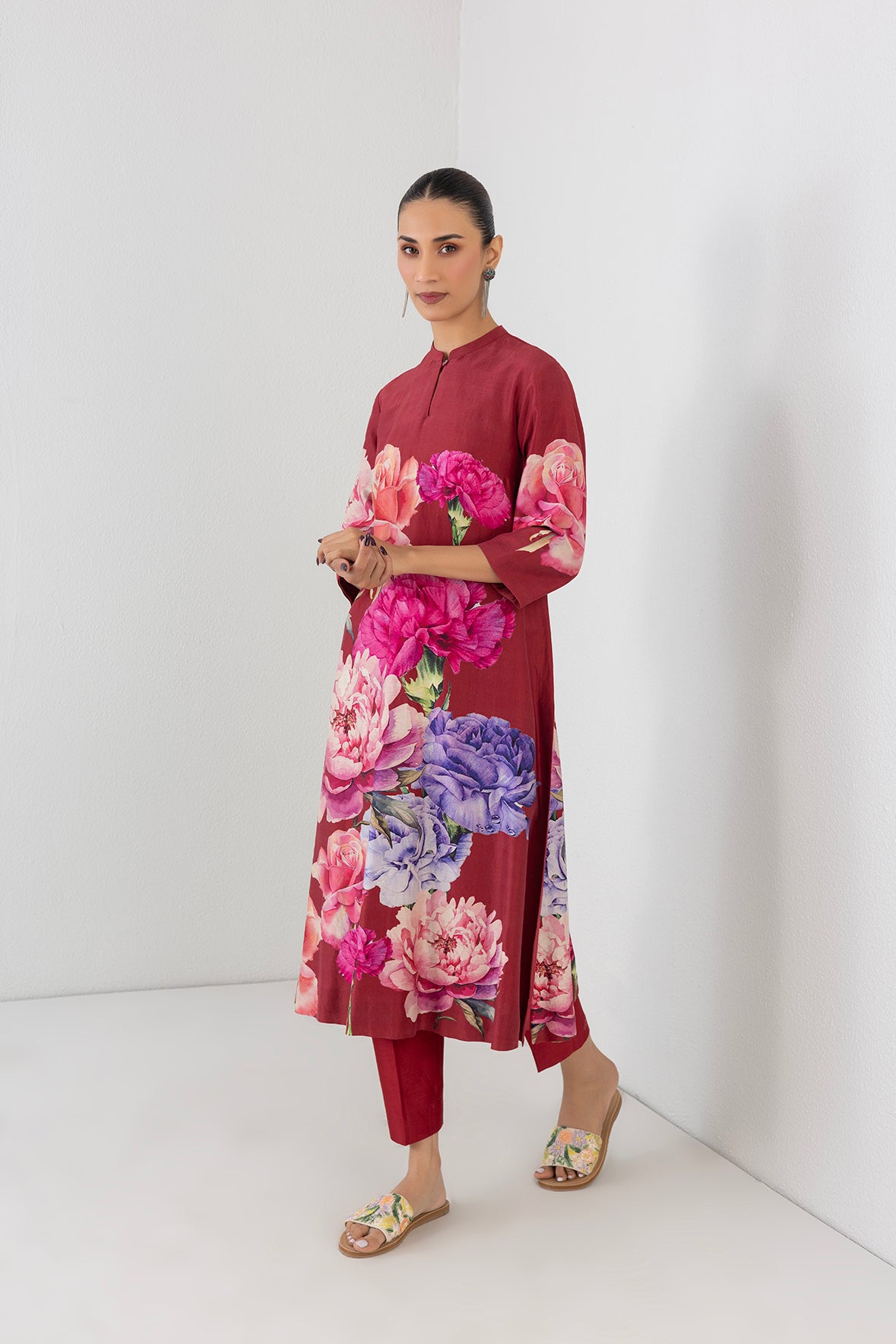 Poppy Blaze Silk Chanderi Floral Printed Tunic