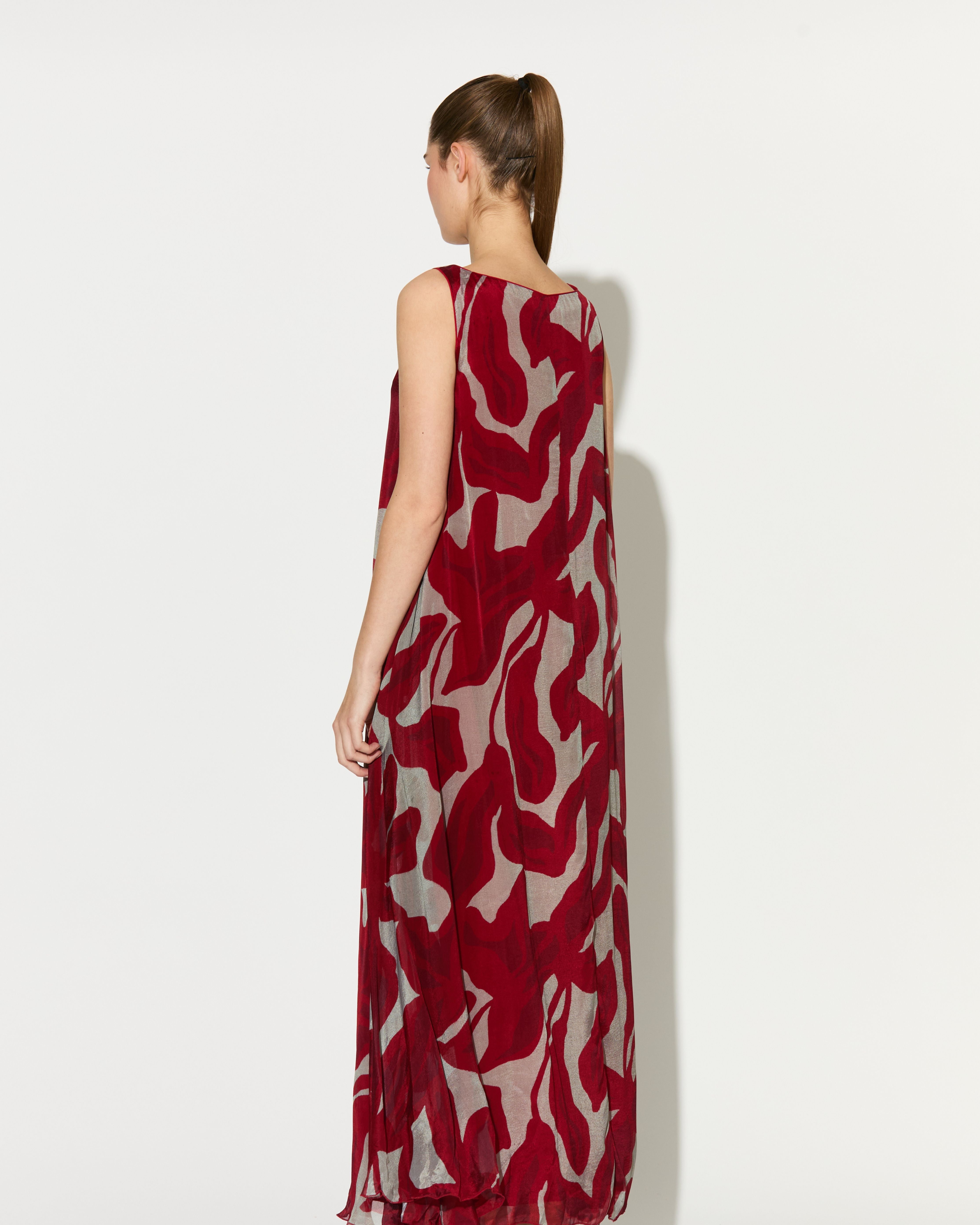 BEIGE AND HOT PINK FLORAL SLEEVELESS LONG DRESS