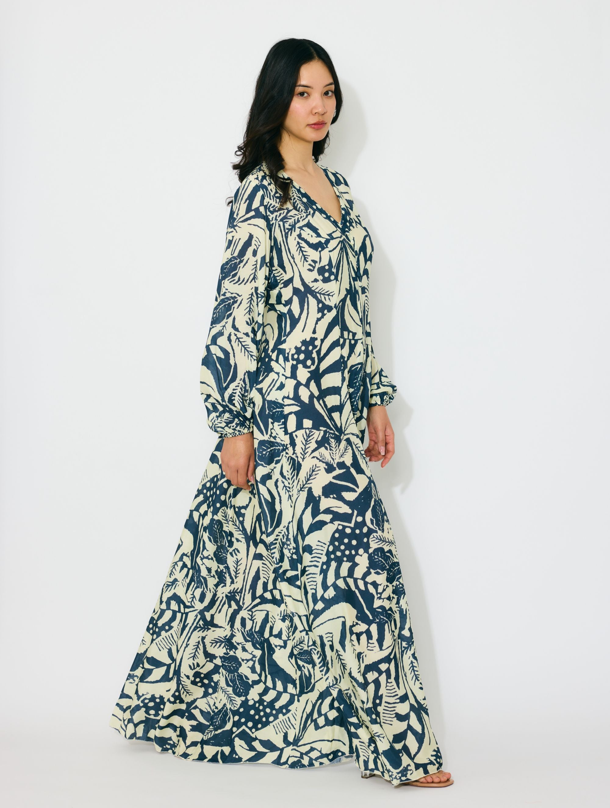 OFF WHITE AND INDIGO LONG DRESS