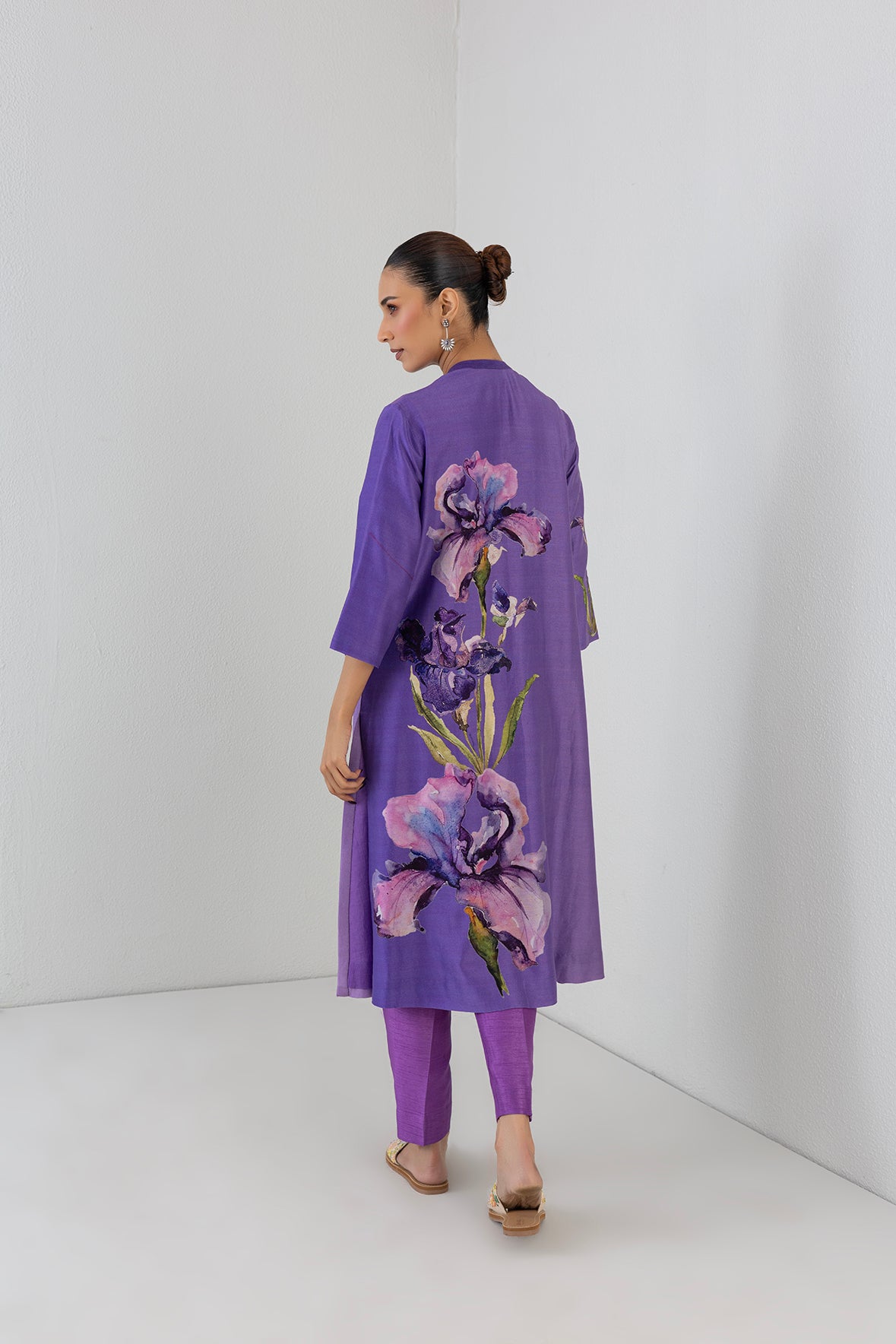 Violet Frost Shaded Silk Chanderi Floral Printed Tunic