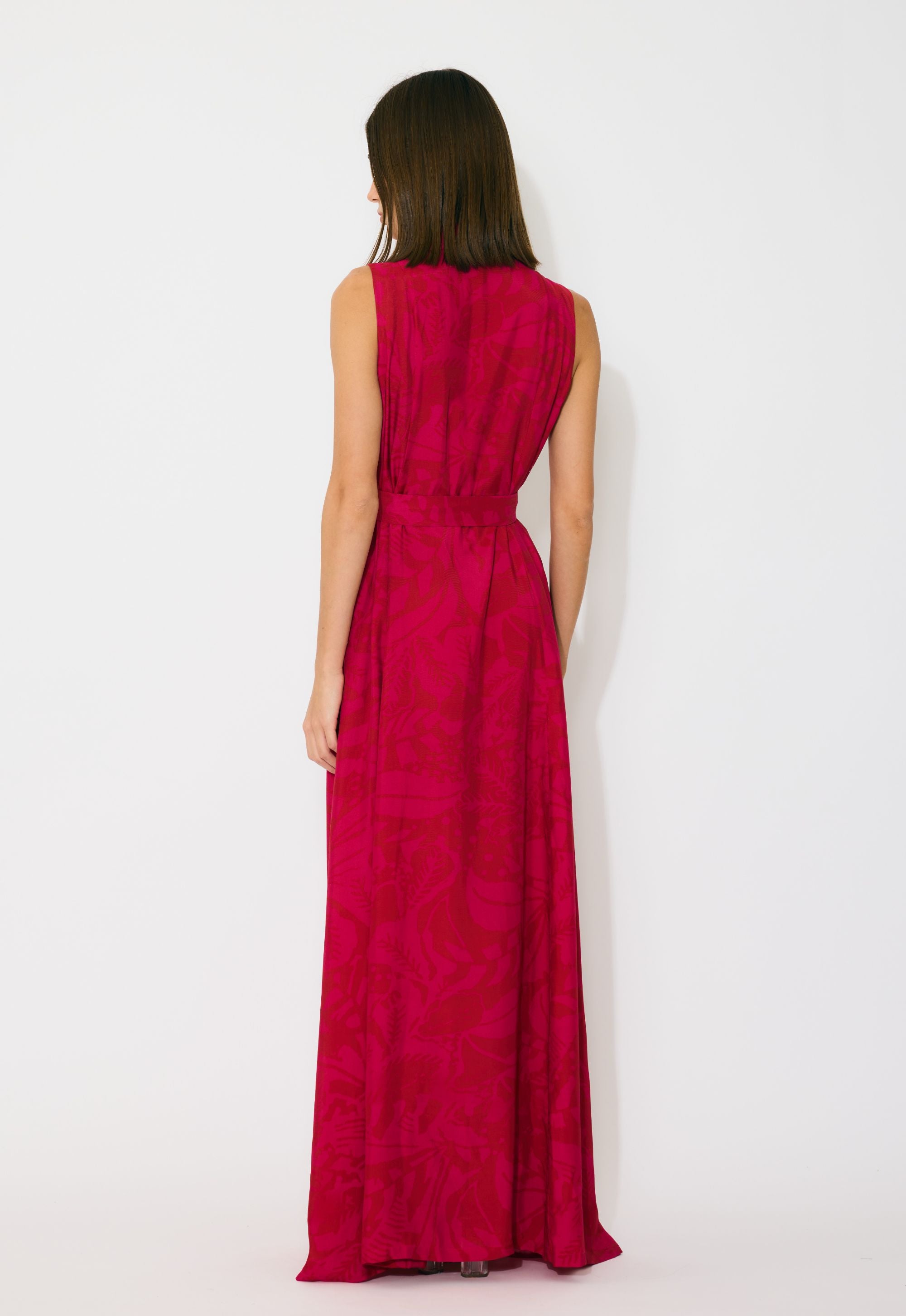 HOT PINK AND RED SLEEVELESS SHIRT DRESS