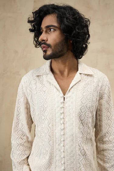 Vertical Dori Full Lupi Button Kurta Shirt Set